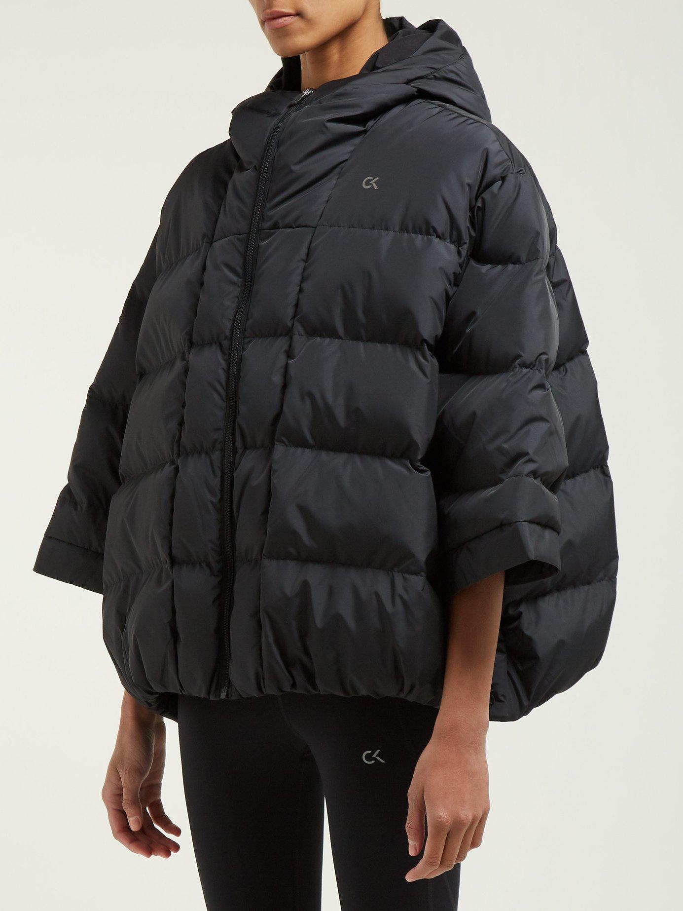 Calvin Klein Hooded Quilted Down Poncho in Black | Lyst