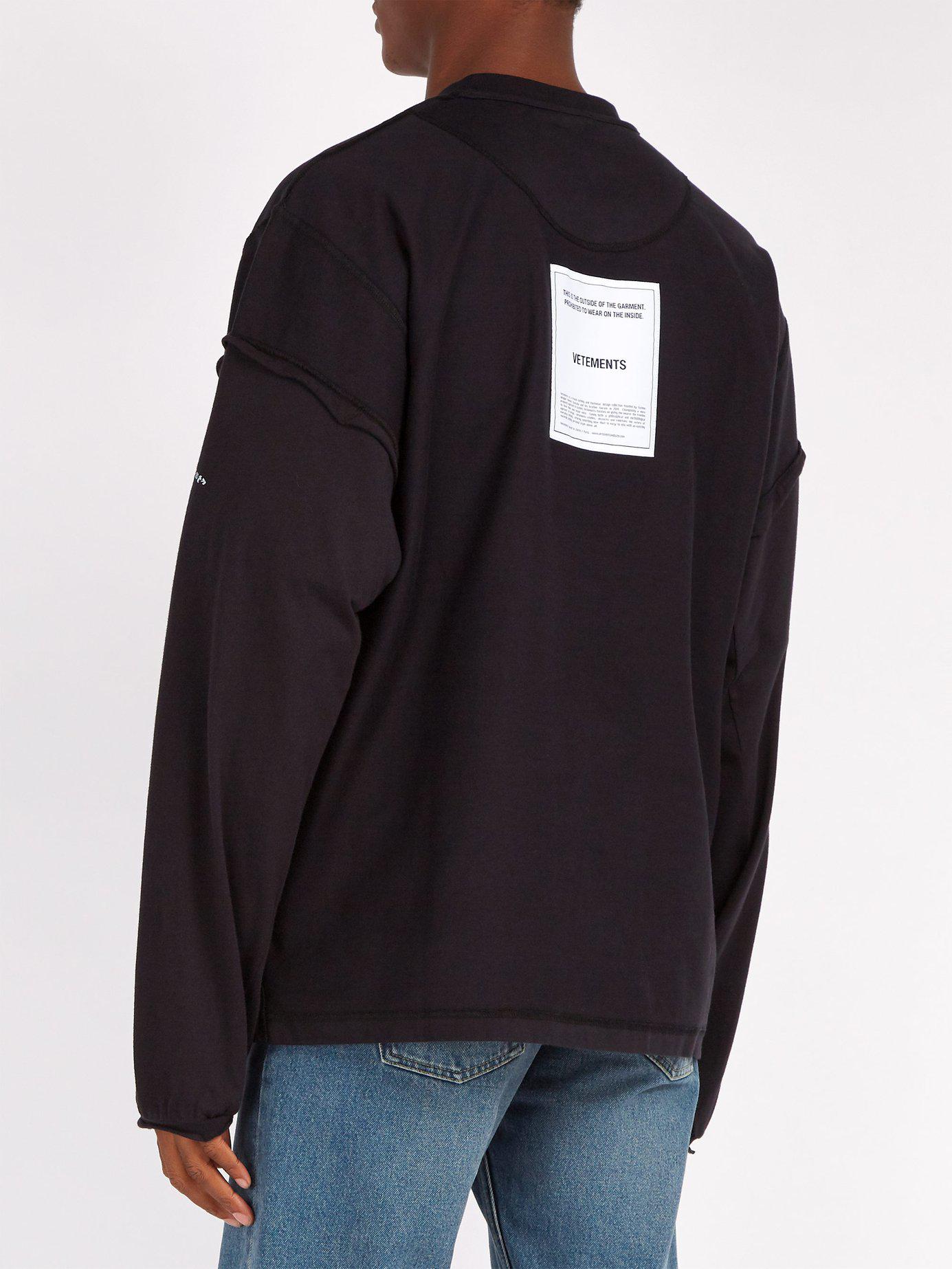 Vetements Inside-out Long Sleeve Cotton T-shirt in Black for Men 
