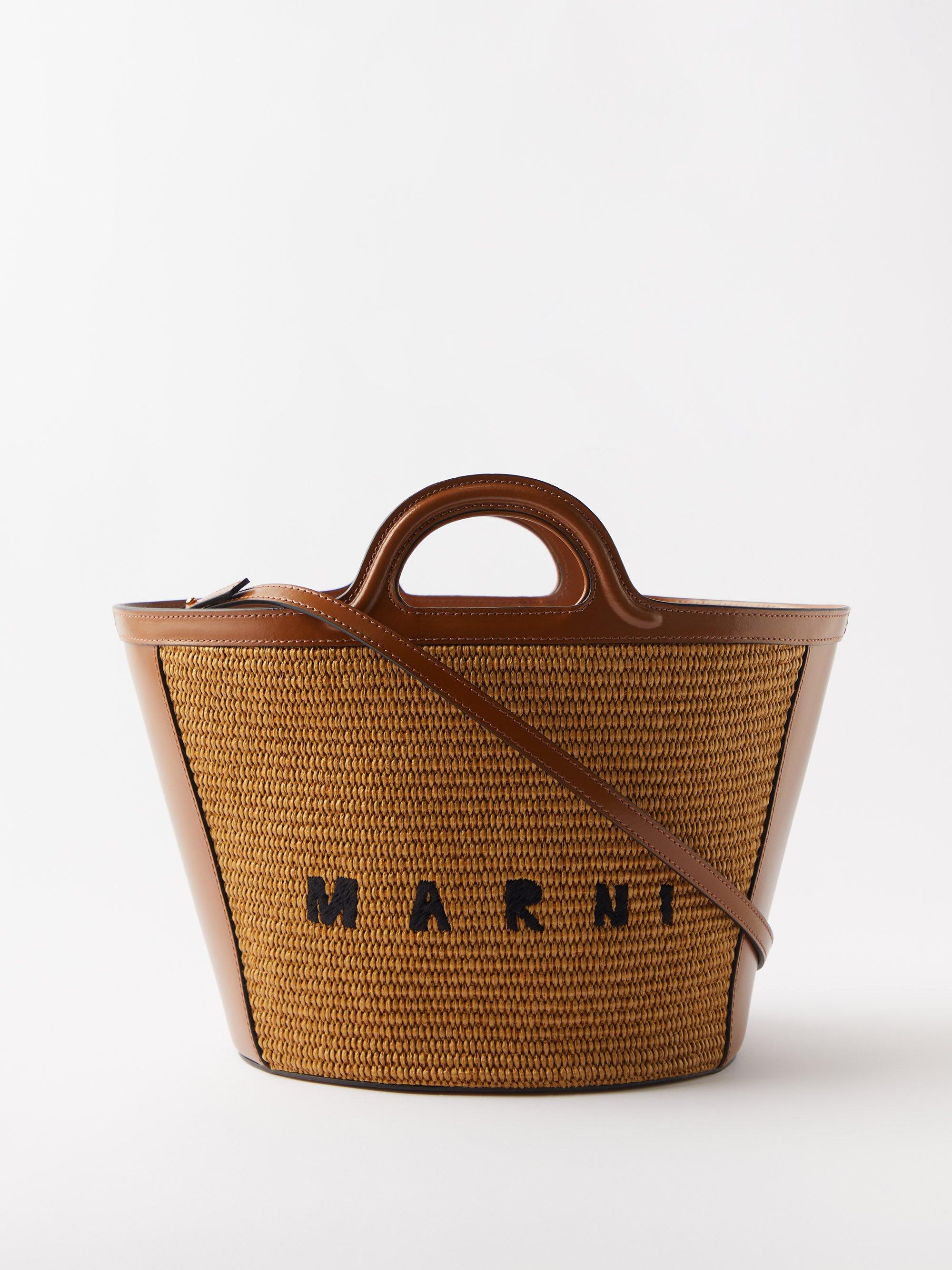 Marni Tropicalia Small Leather & Faux-raffia Basket Bag in Brown | Lyst