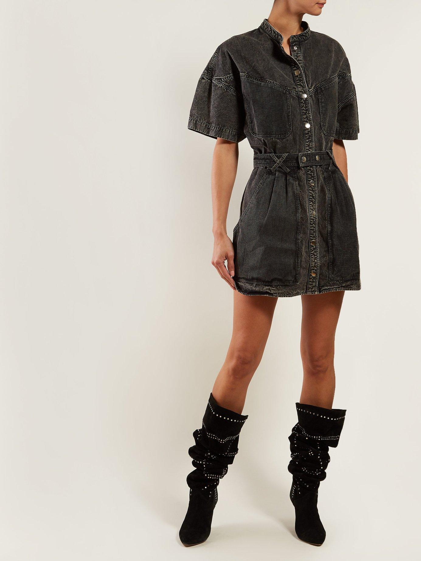 Isabel Marant Trudy Washed Denim Mini Dress in Black | Lyst