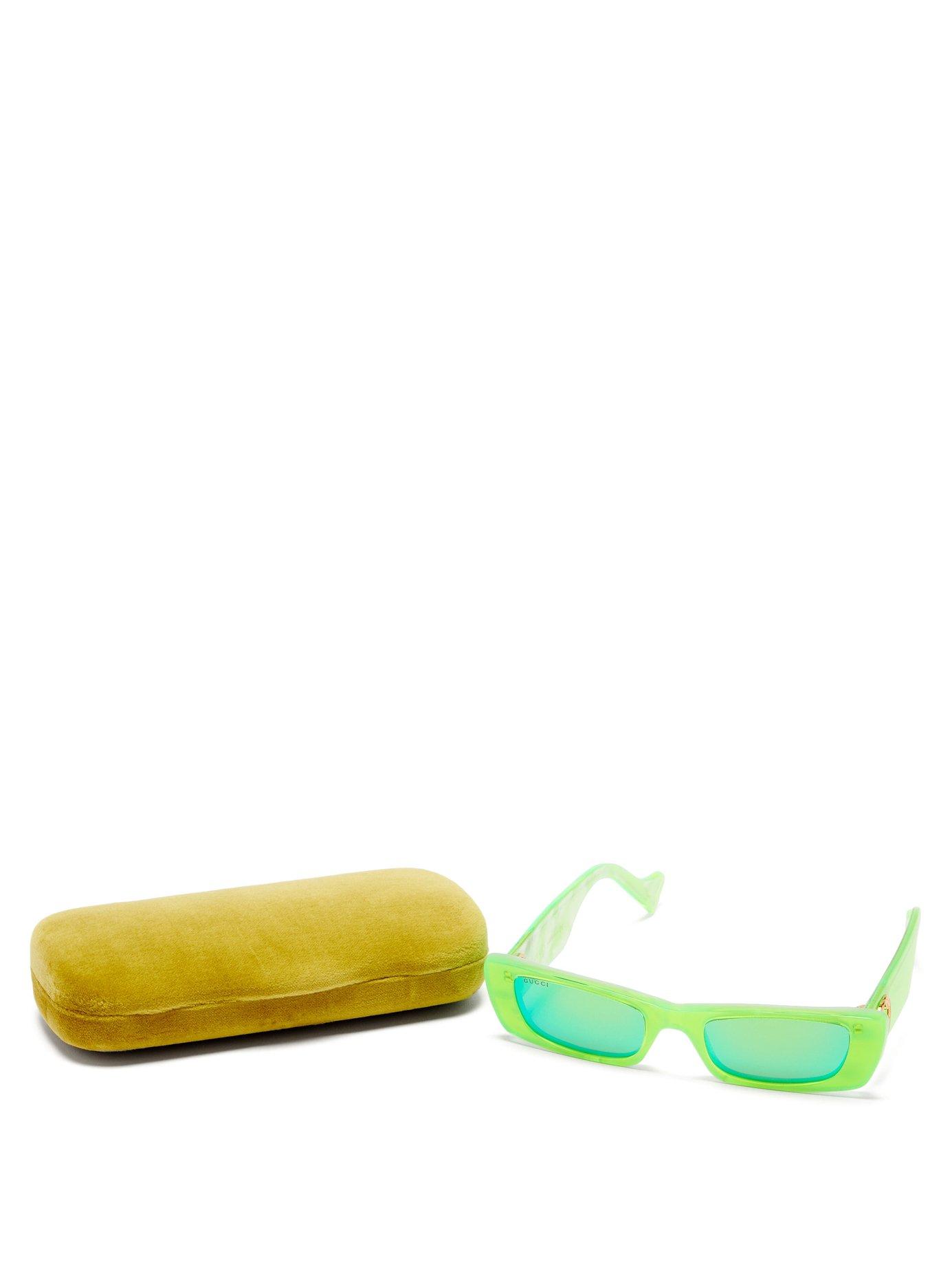 Gucci Rectangle Pearlescent Acetate Sunglasses in Green