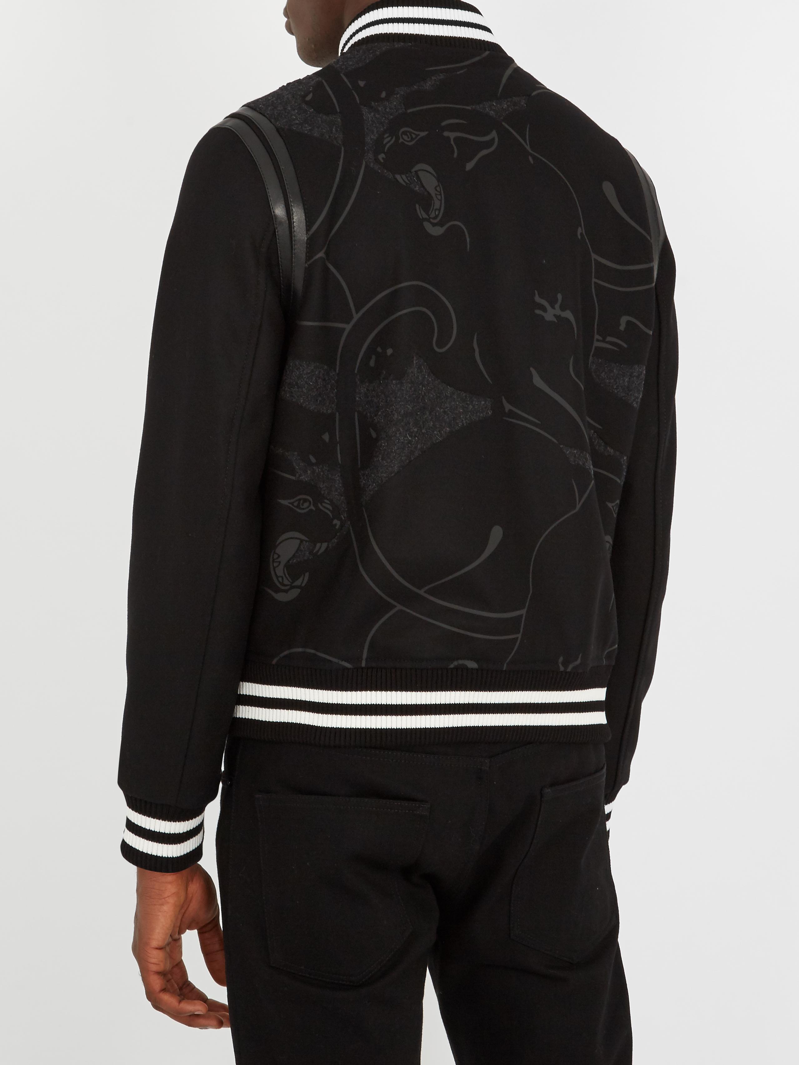 Valentino Panther-print Wool Varsity Jacket in Black for Men - Lyst