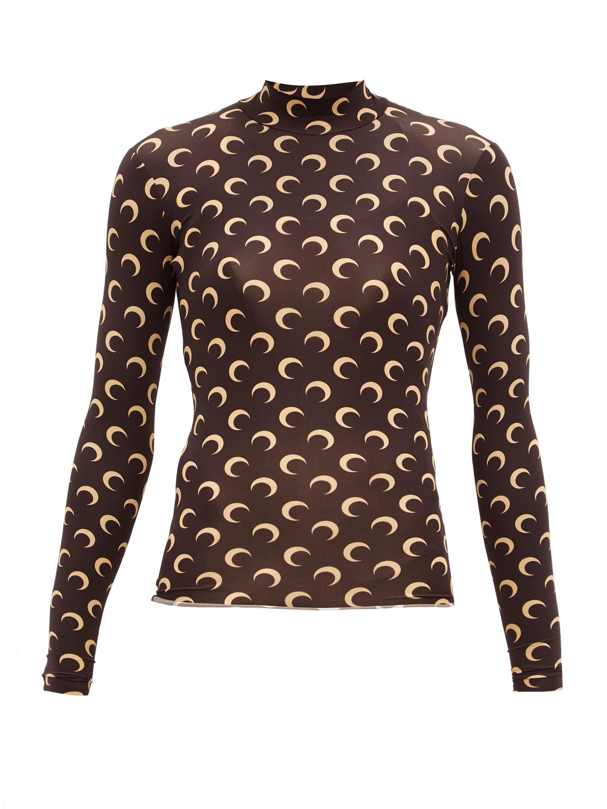 Marine Serre Crescent Moon-print Stretch-jersey Top in Brown - Lyst