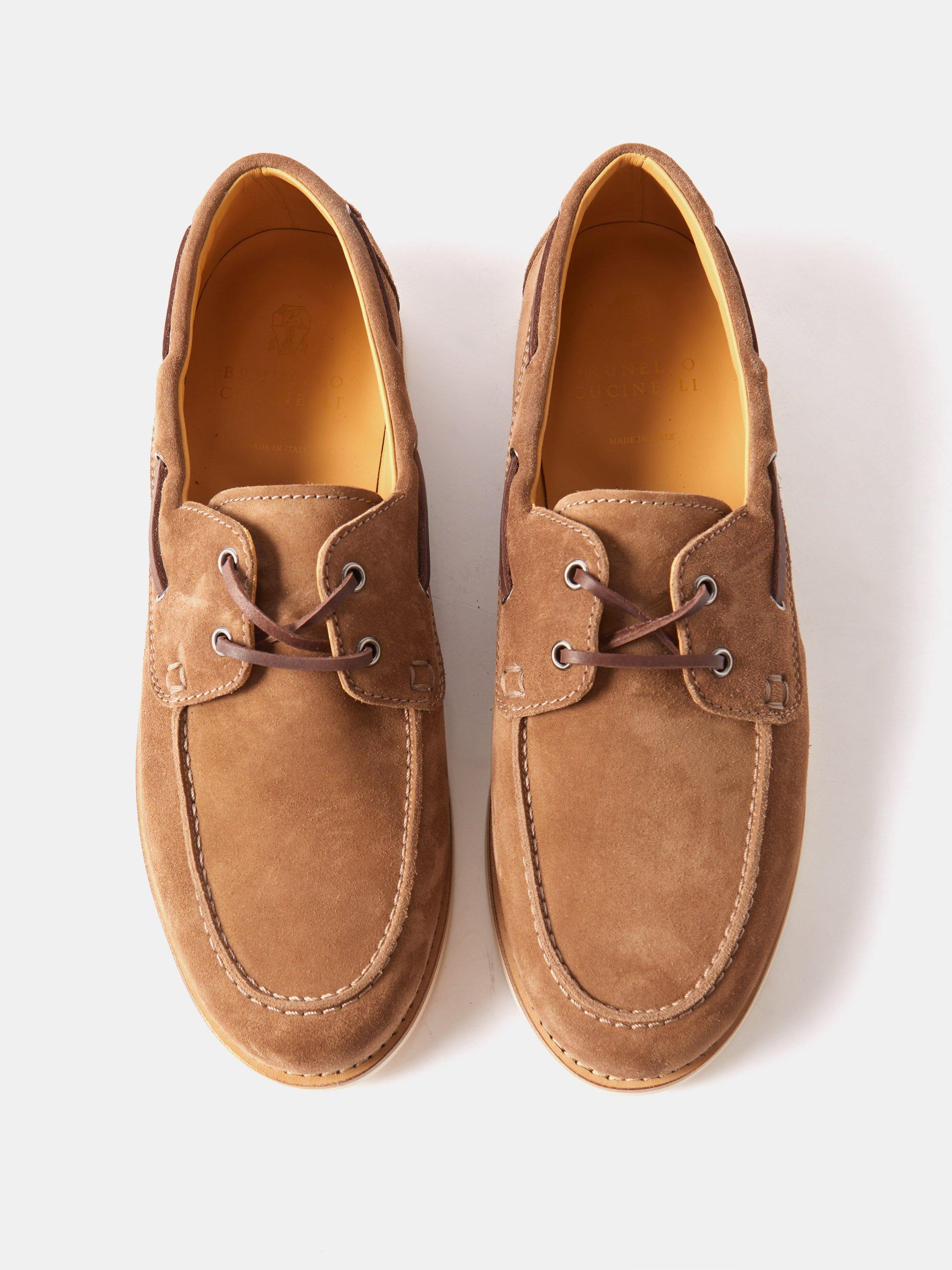 Brunello Cucinelli Suede Boat Shoes in Brown for Men | Lyst UK