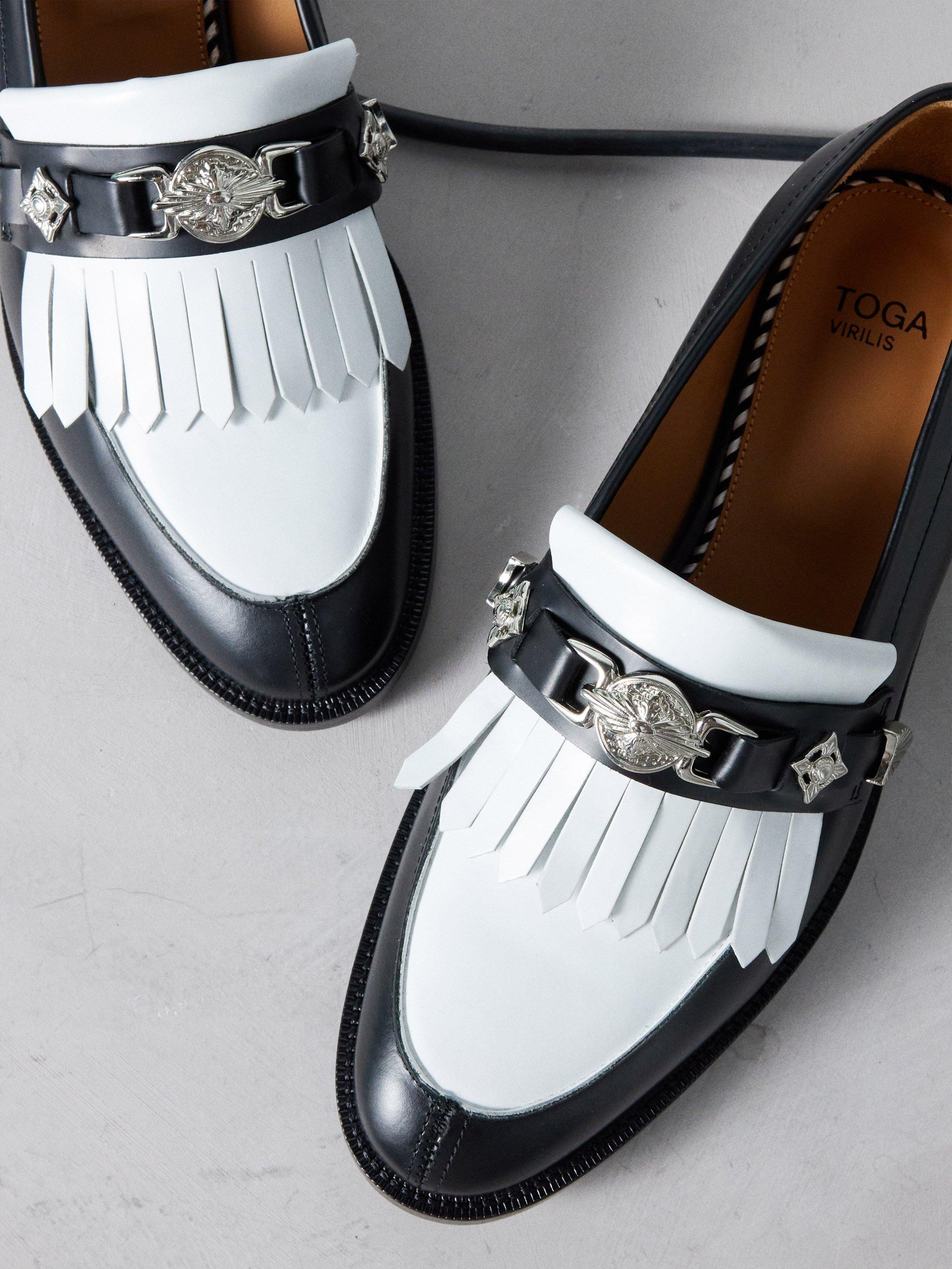 Toga Virilis Polido Metal-insert Fringed Leather Loafers in Black