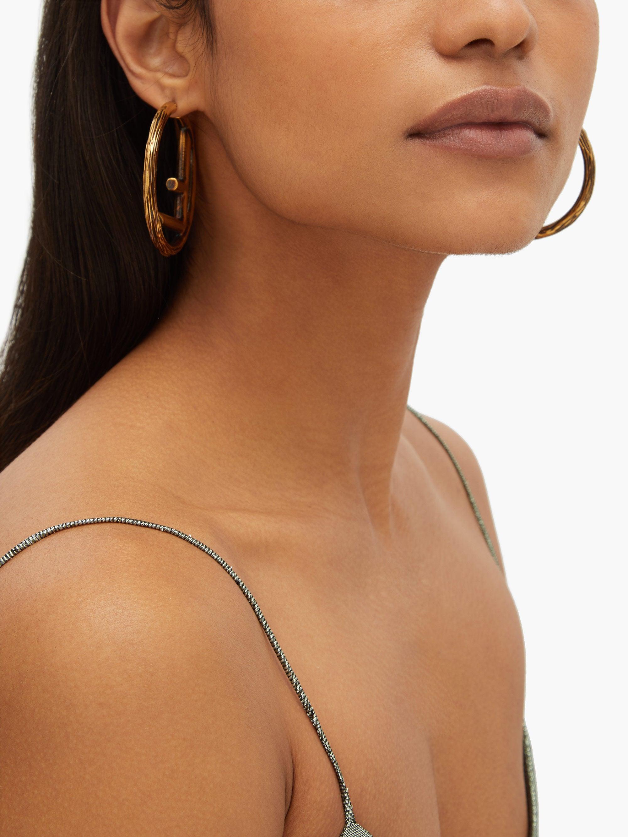 Fendi F-logo Large Hoop Earrings - Gold  Large hoop earrings, Hoop earrings,  Earrings