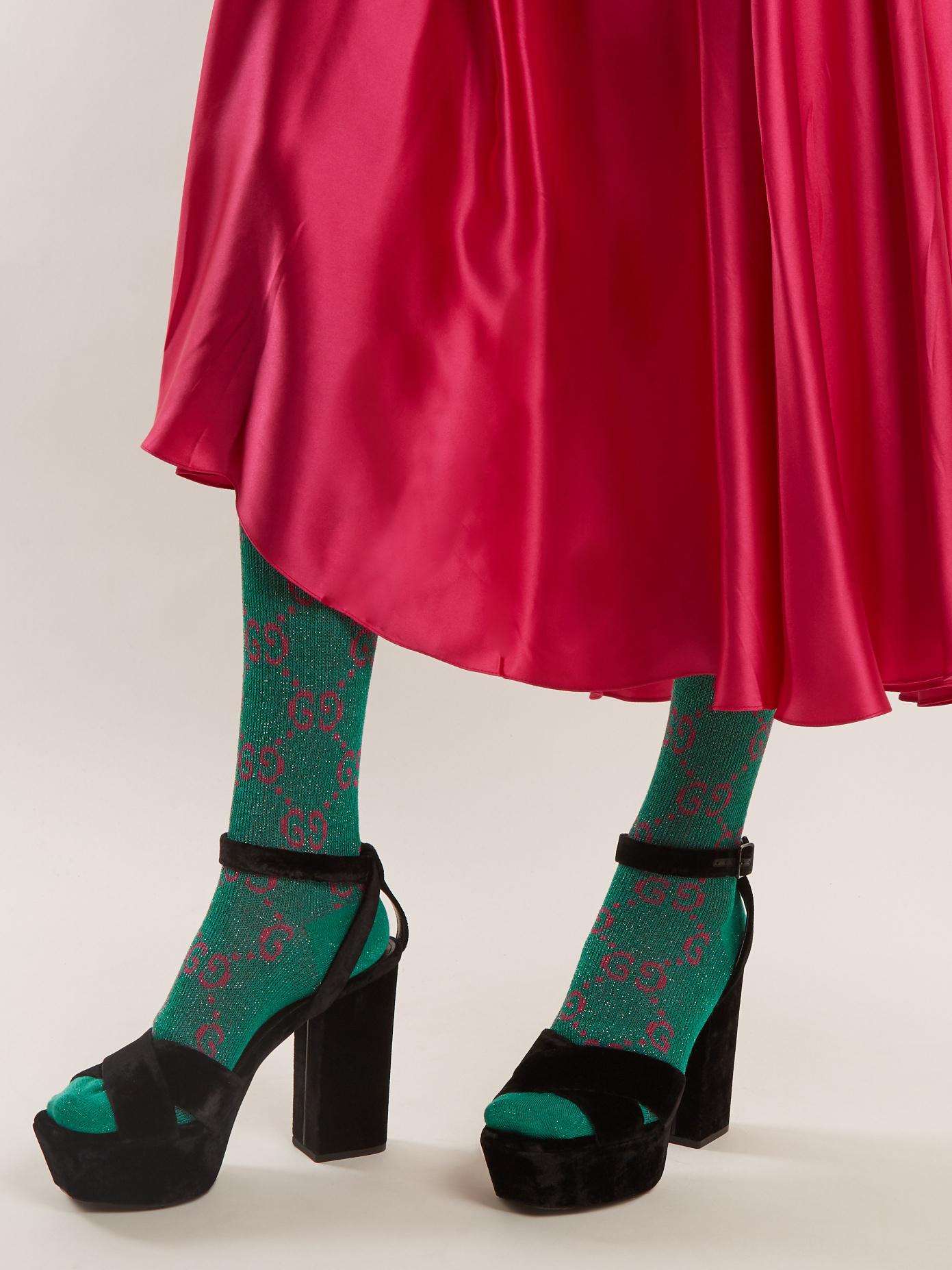 Gucci Cotton Lamé GG Socks in Emerald/Pink (Green) - Save 18% - Lyst