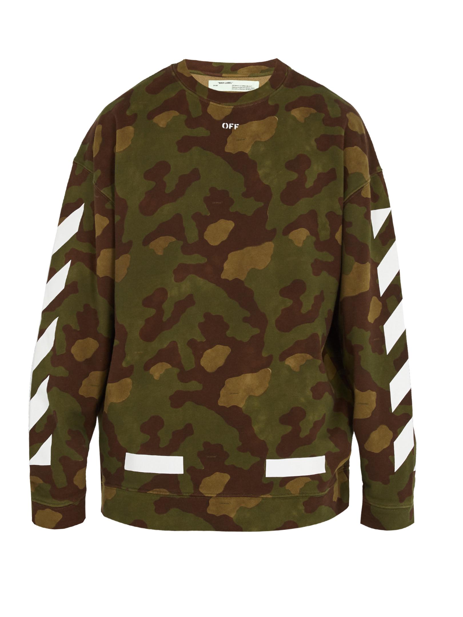 Off-White c/o Virgil Abloh Cotton Diagonal Camouflage Crewneck Sweatshirt  in Green for Men | Lyst