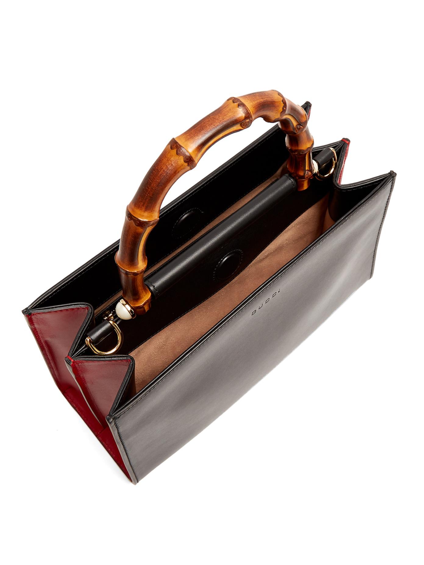 Gucci Nymphaea Bamboo Handle Small Leather Tote in Black Lyst