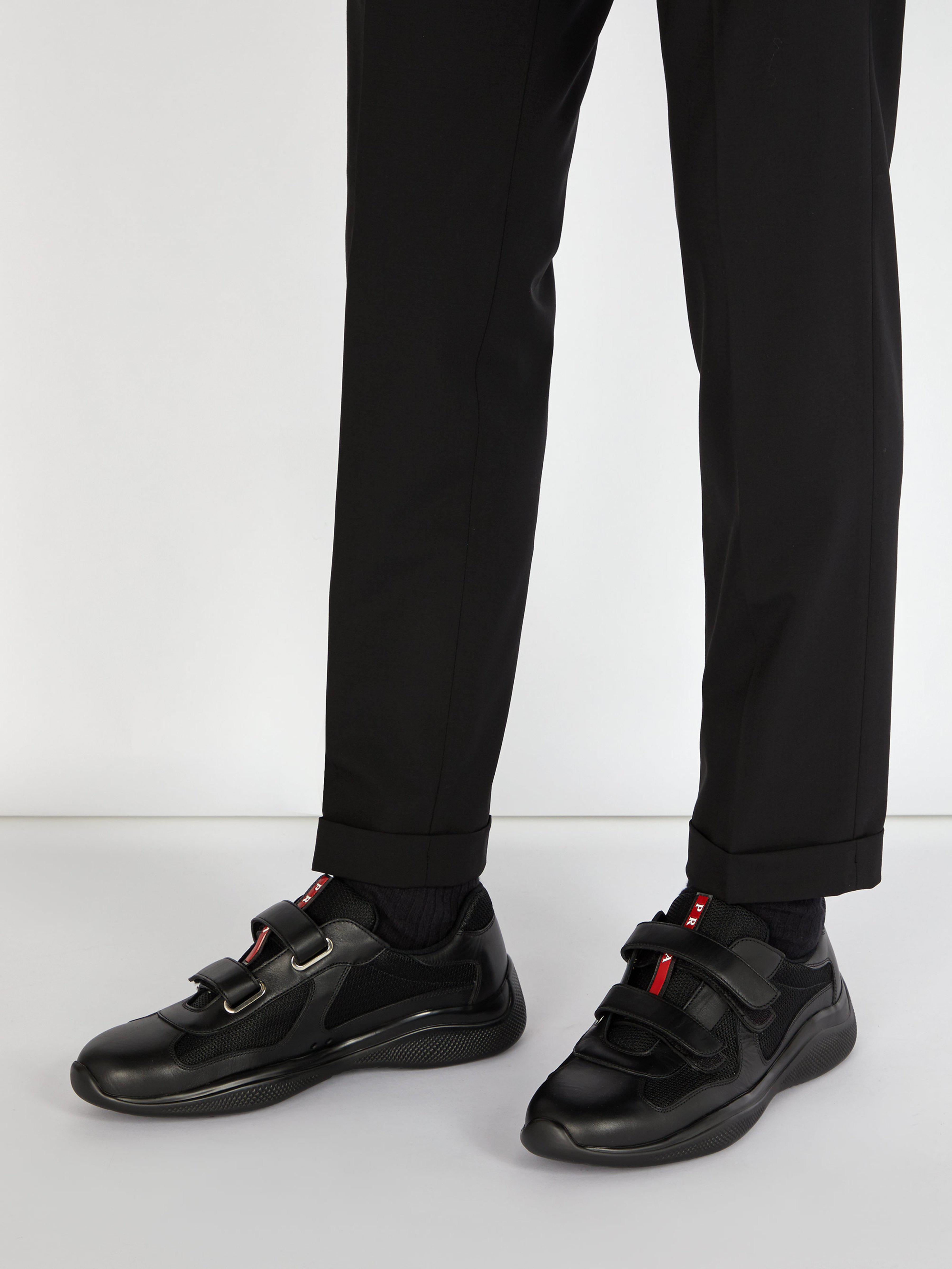 Prada Leather America's Cup Velcro-strap Trainers in Black for Men | Lyst UK