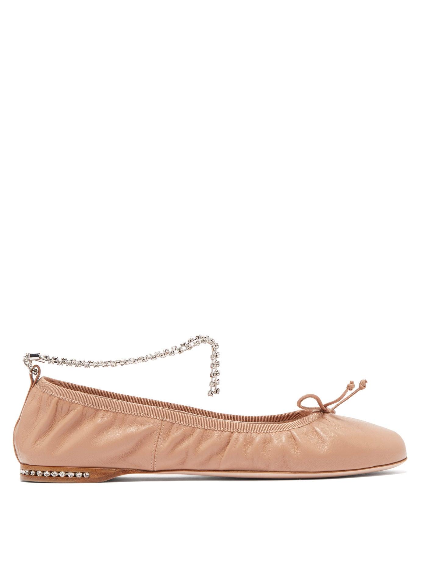 Miu Miu Crystal-anklet Leather Ballet Flats | Lyst