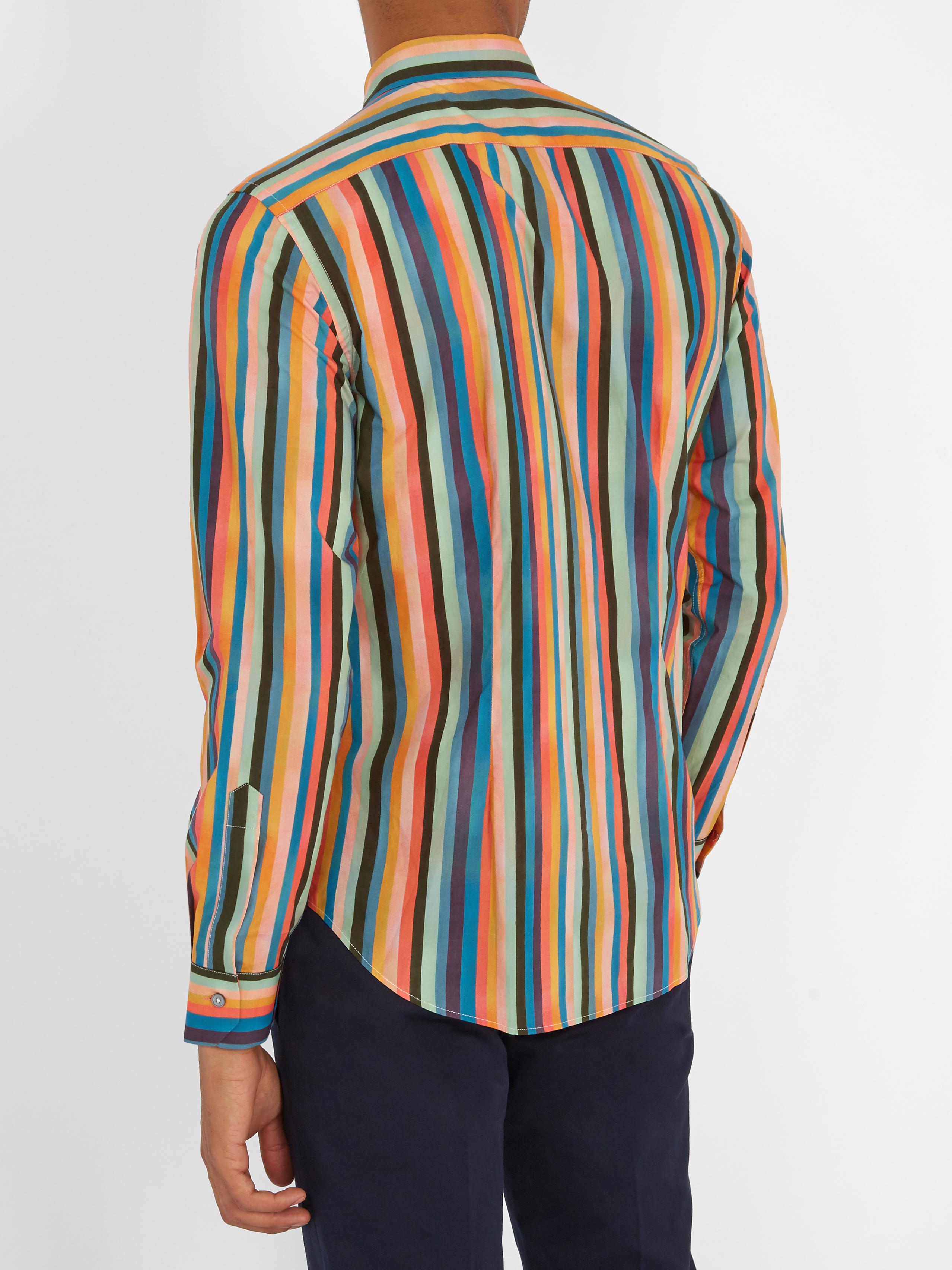 Paul Smith Artist Stripe-print Single-cuff Cotton Shirt in Blue for Men