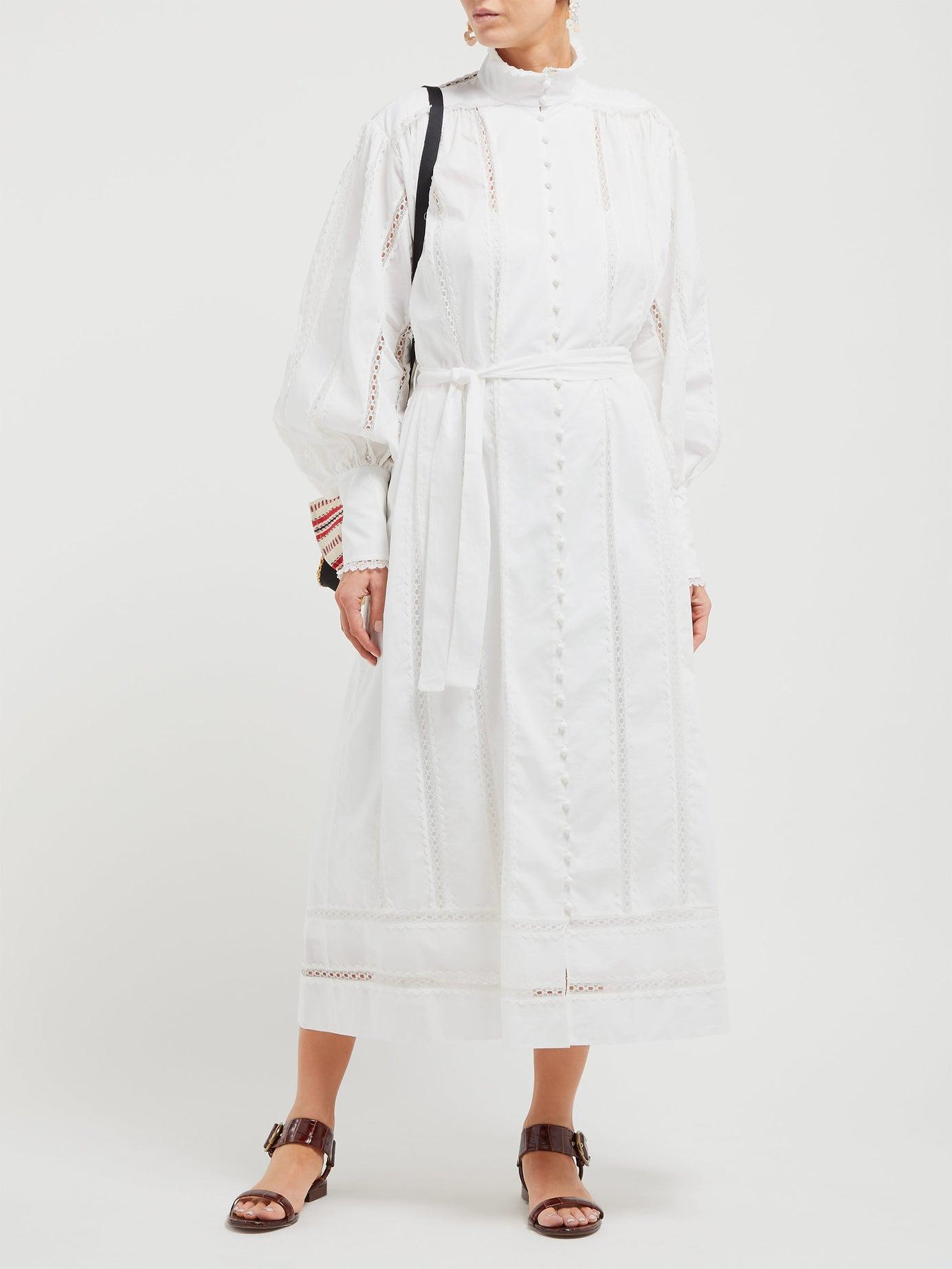Zimmermann Laceinsert Cotton Midi Dress in White Lyst