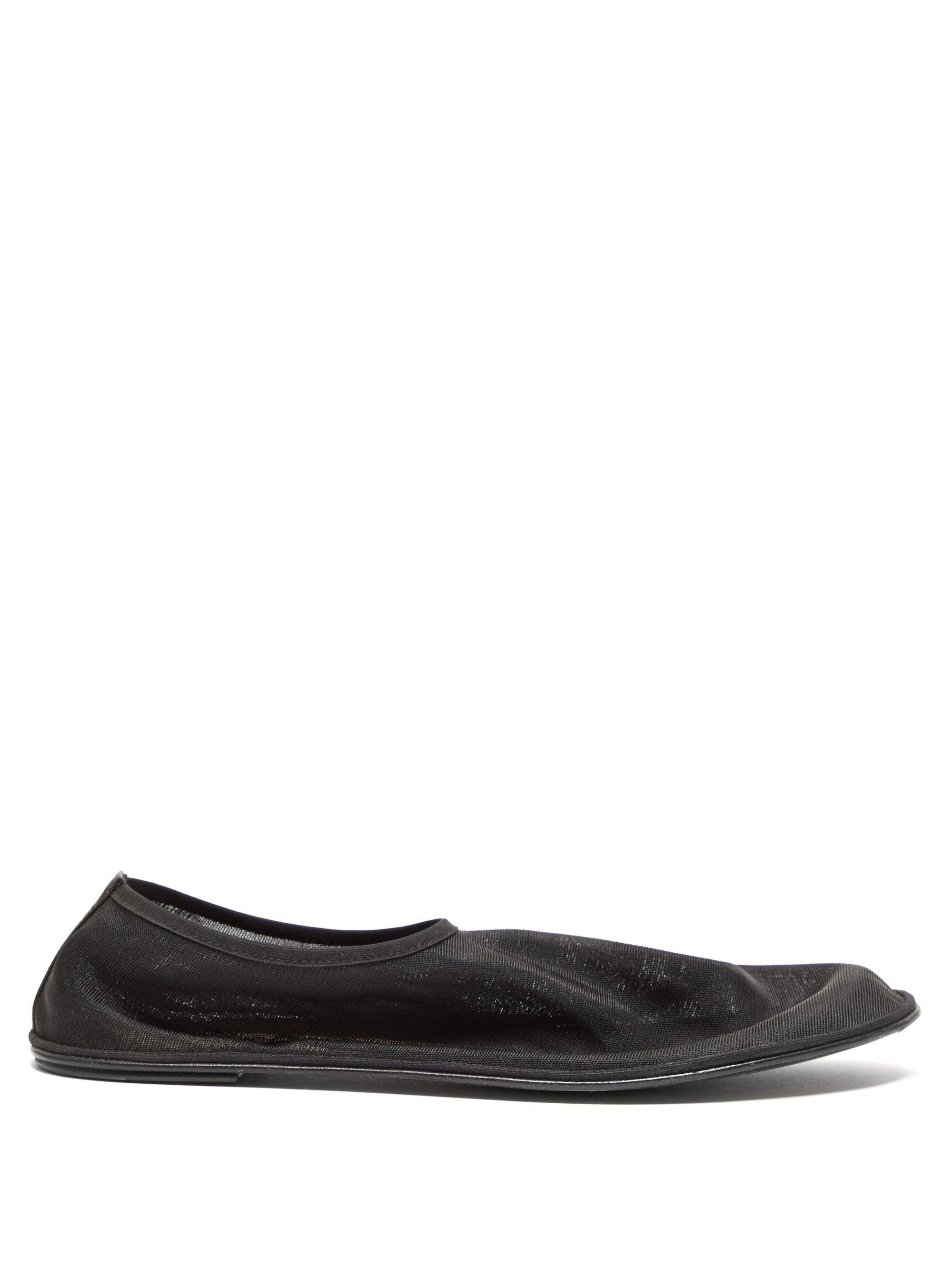 The Row Leather Mesh Slipper Flats in Black Lyst