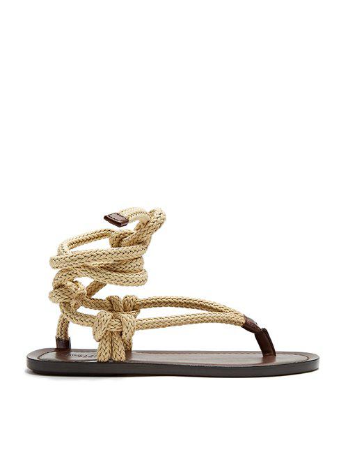 Saint Laurent Nu Pieds Rope And Leather Sandals in Brown | Lyst
