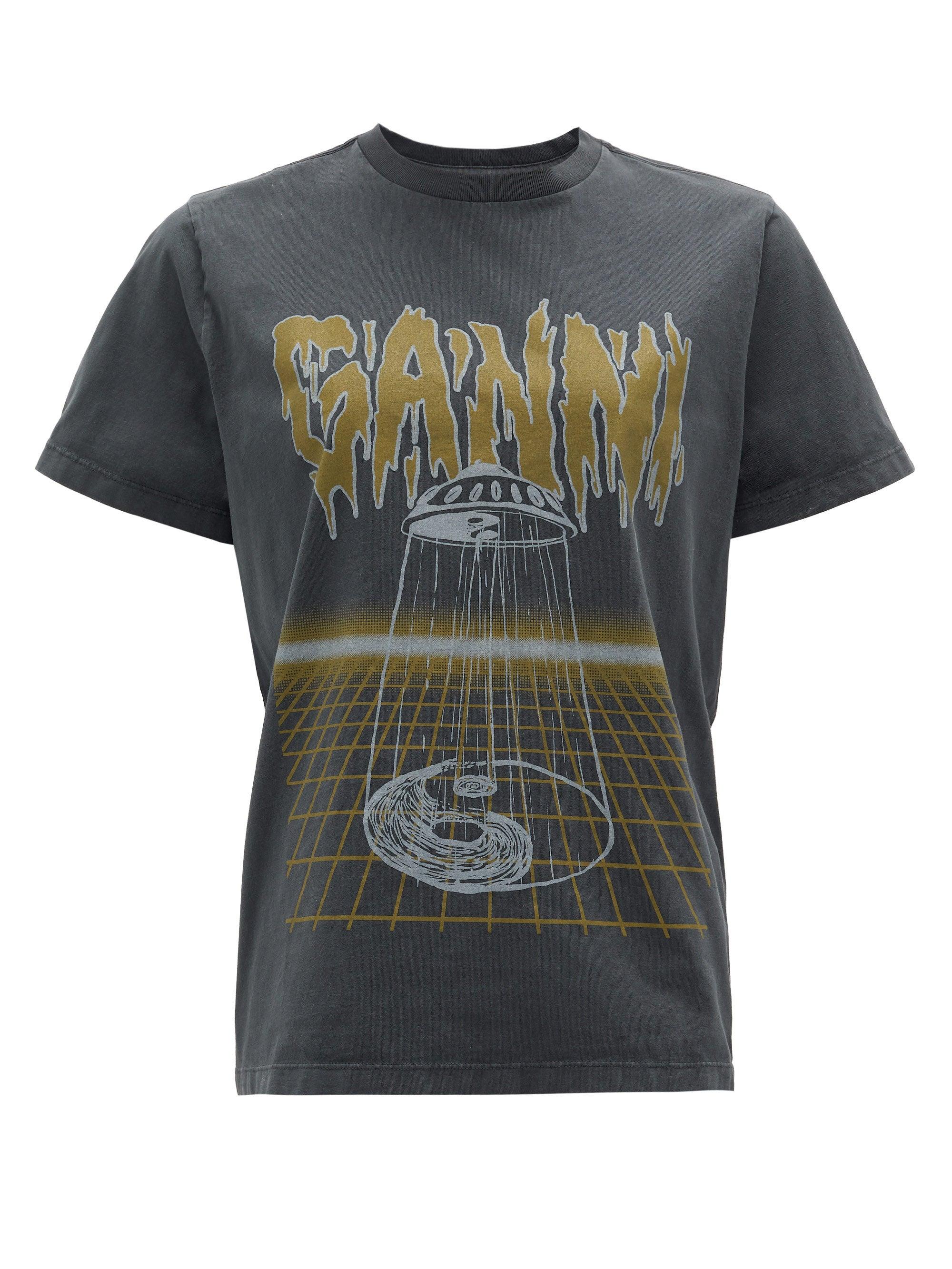 Ganni Ufo And Logo-print Cotton T-shirt | Lyst