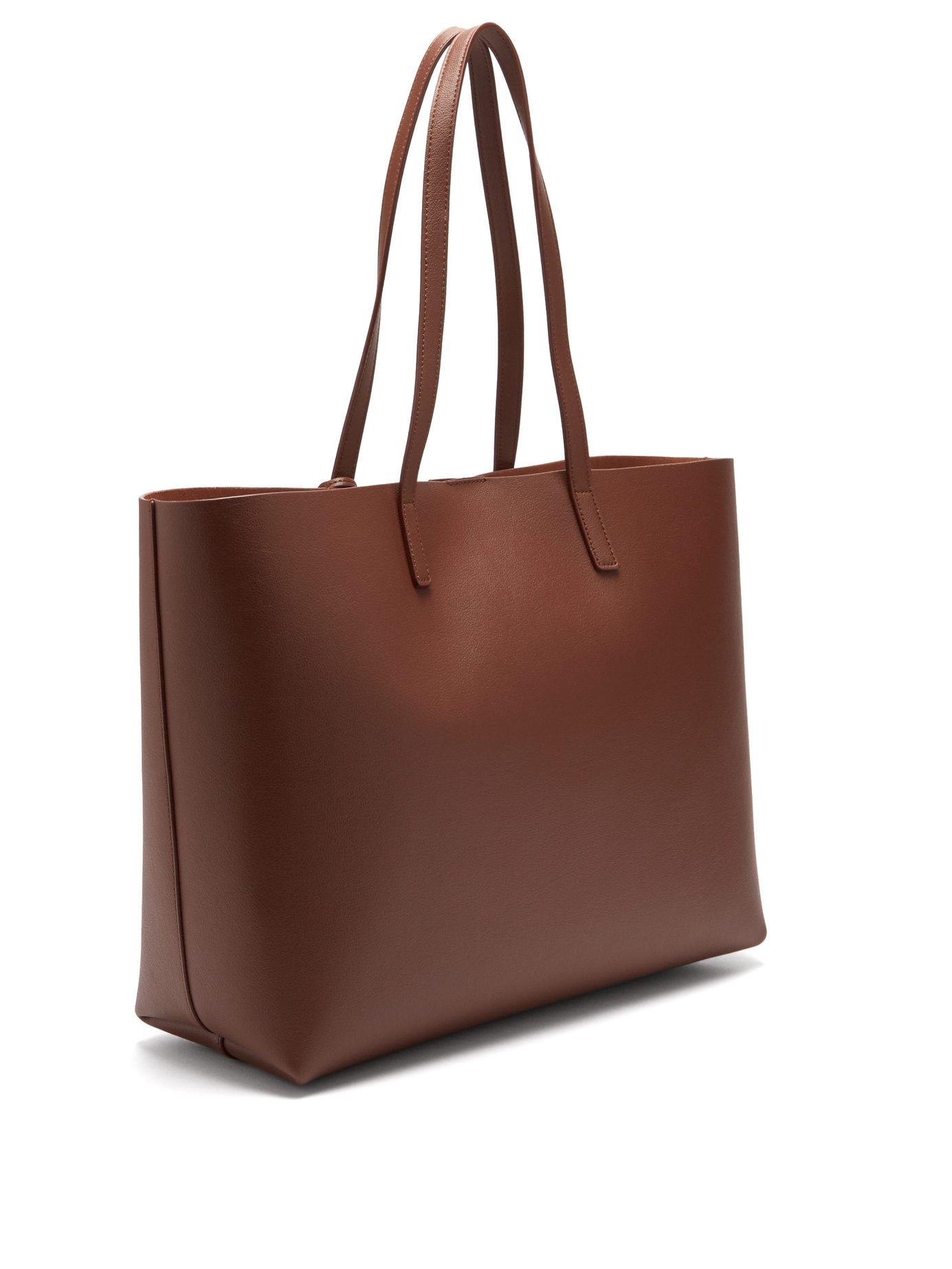 Saint Laurent East West Medium Leather Tote in Brown