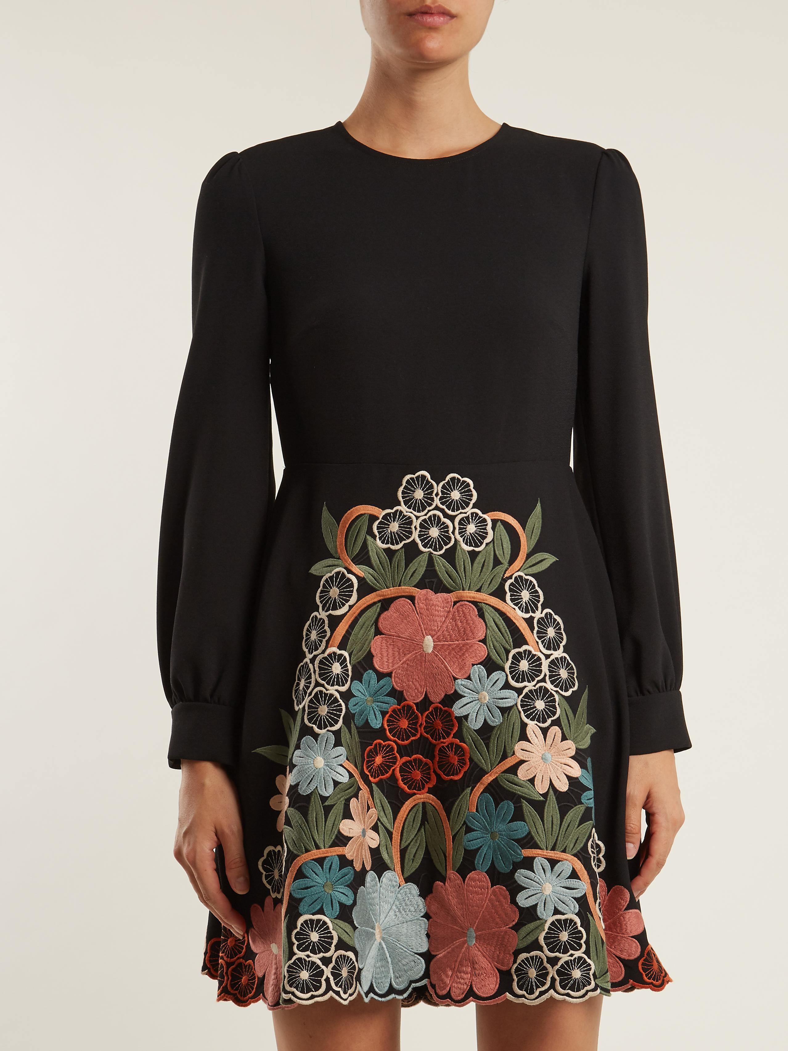 interior bomb chief RED Valentino Floral Macramé-embroidered Crepe Dress in Black | Lyst