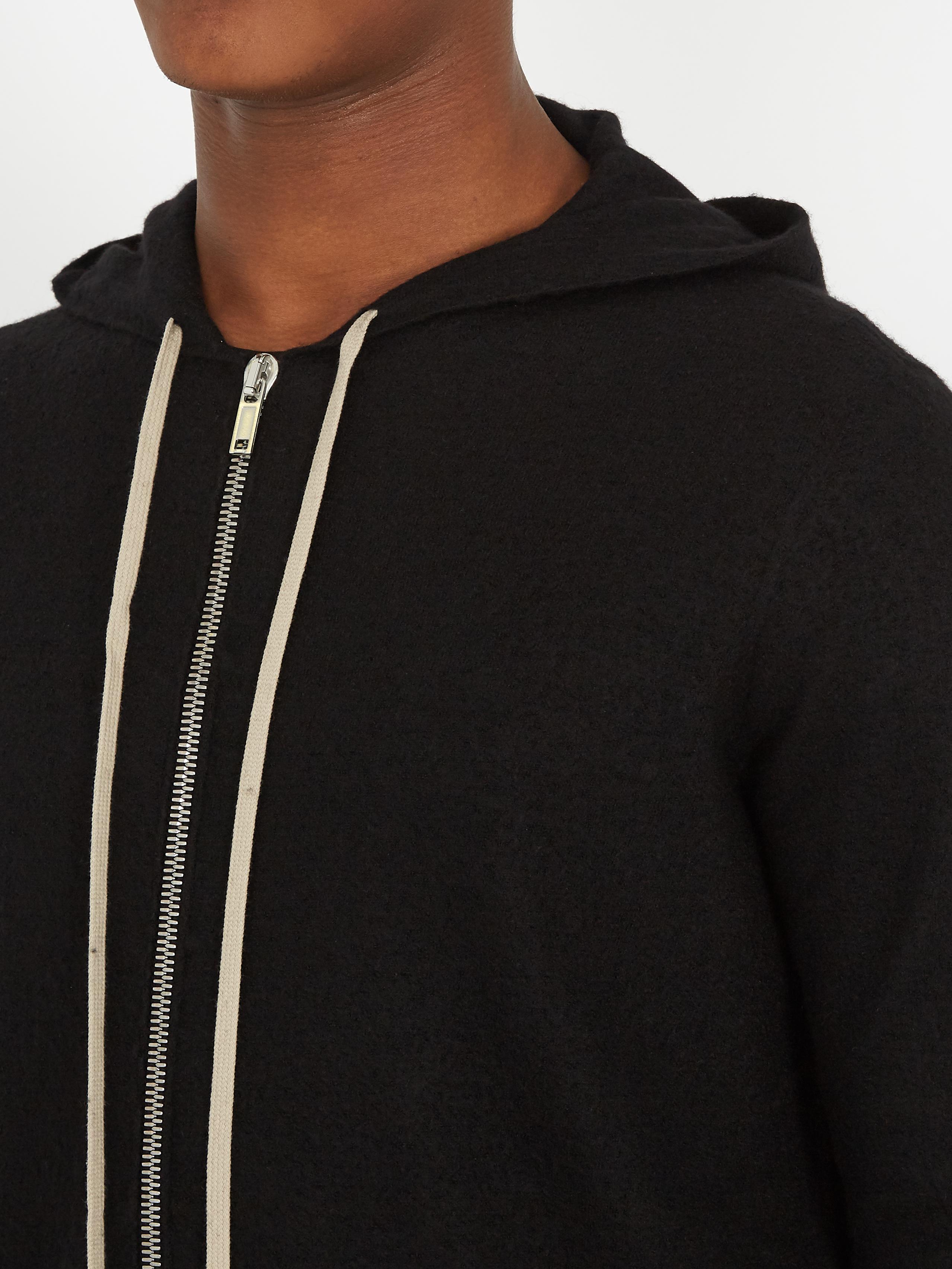 Rick Owens Hooded Zip-through Boiled-cashmere Sweater in Black for Men ...