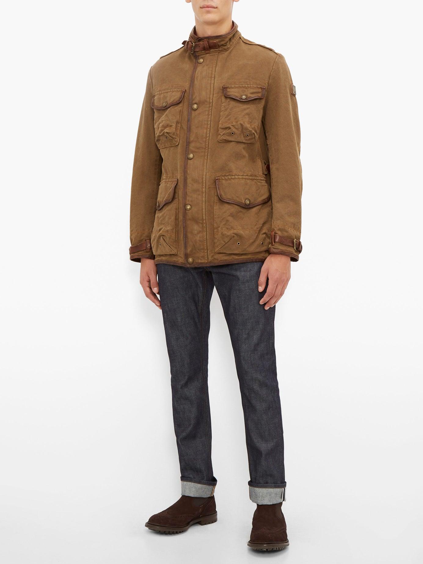 Belstaff Journey Leather-trimmed Canvas Field Jacket in Khaki (Natural) for  Men | Lyst