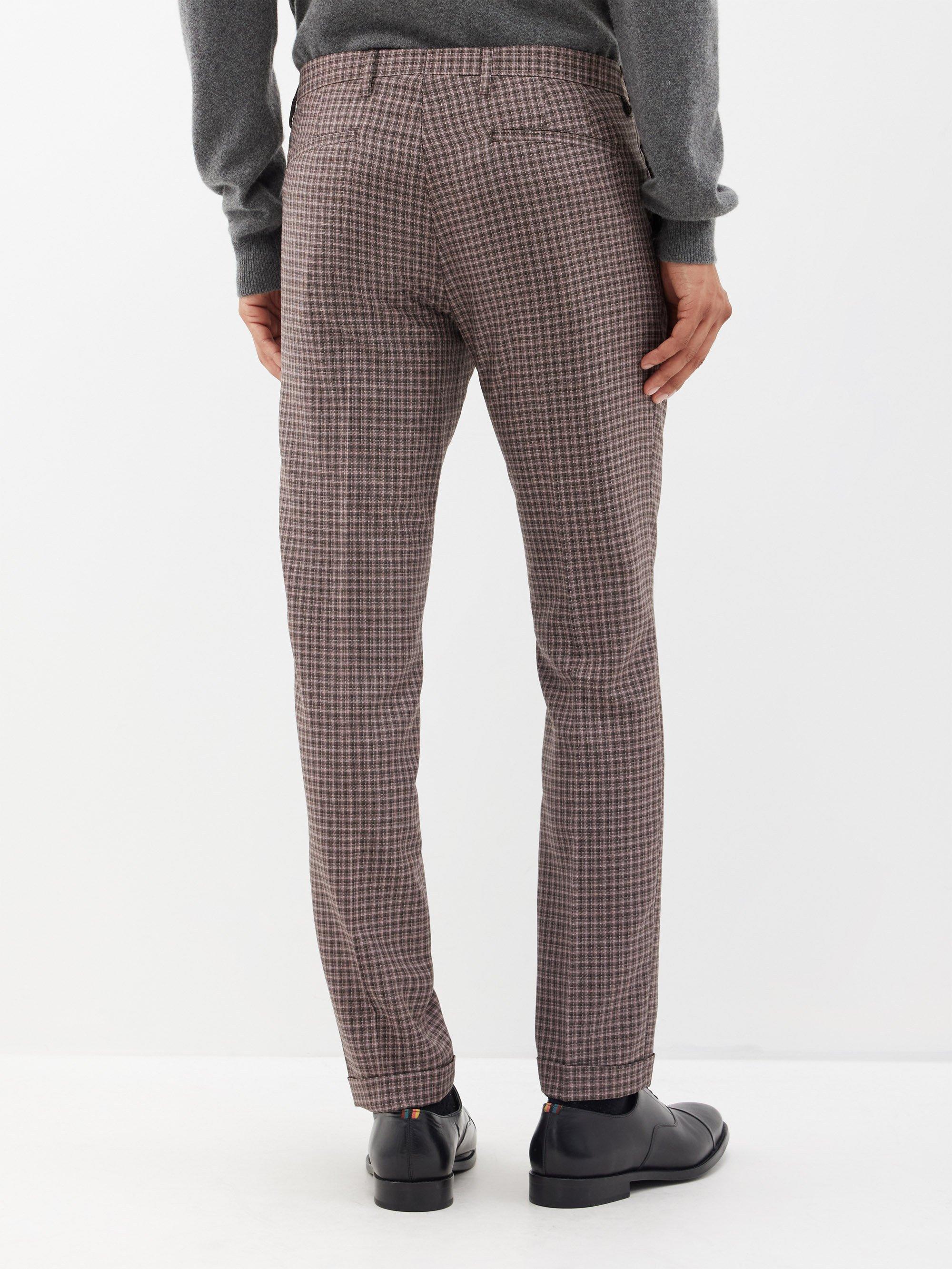 Paul Smith Check Wool Tapered-leg Trousers in Gray for Men | Lyst