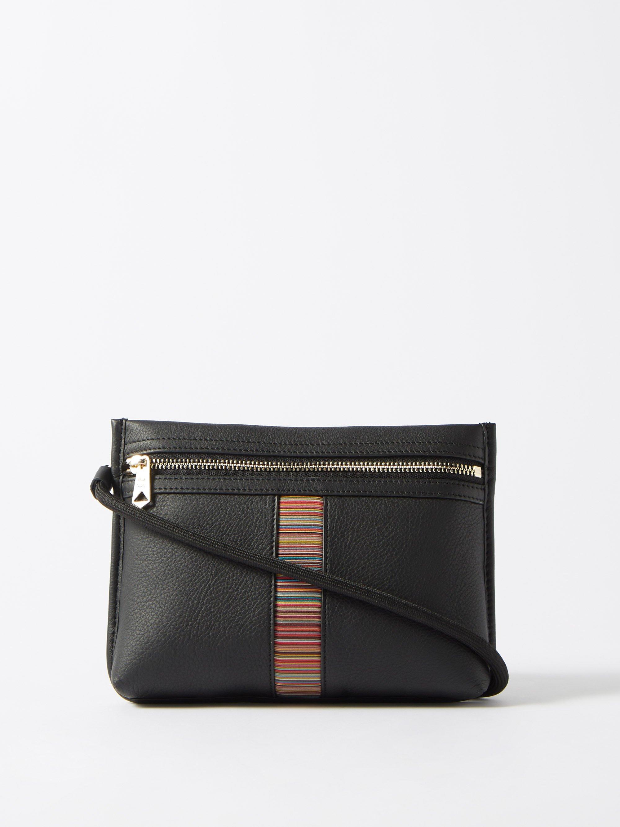 Paul Smith Black Leather Signature Stripe Messenger Bag