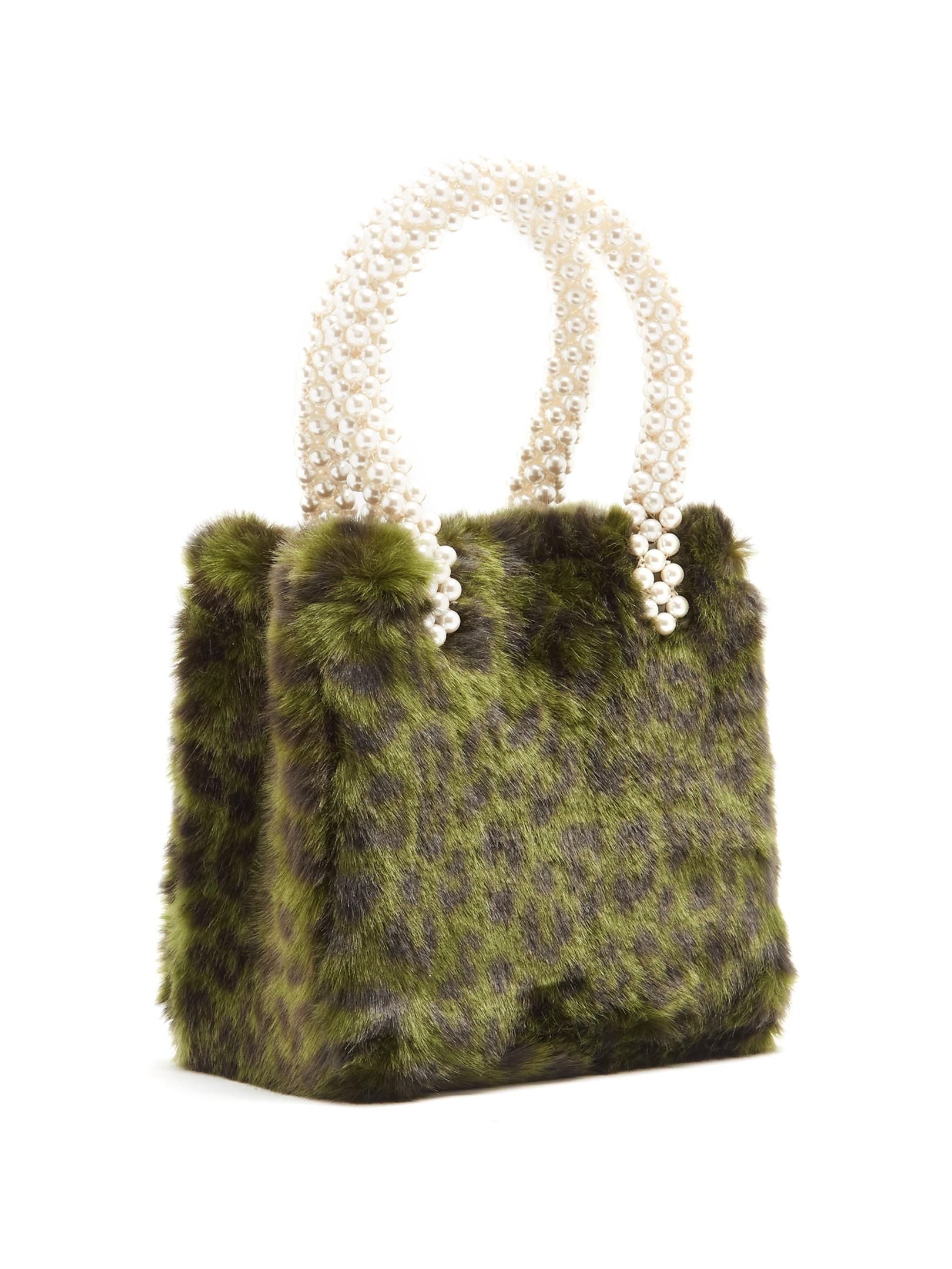 green faux fur bag