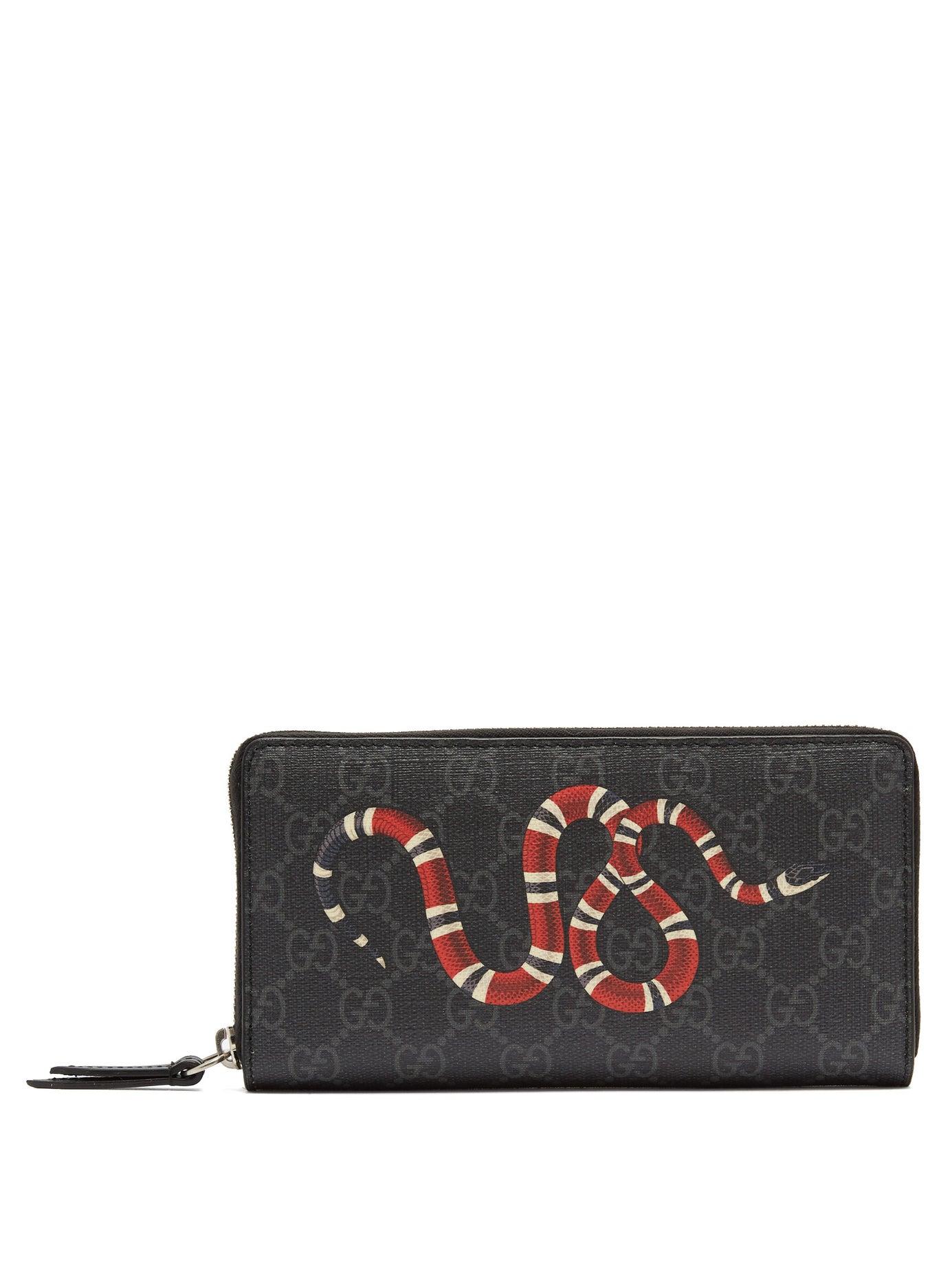 Gucci Kingsnake Ziparound Leather Wallet in Black for Men Lyst