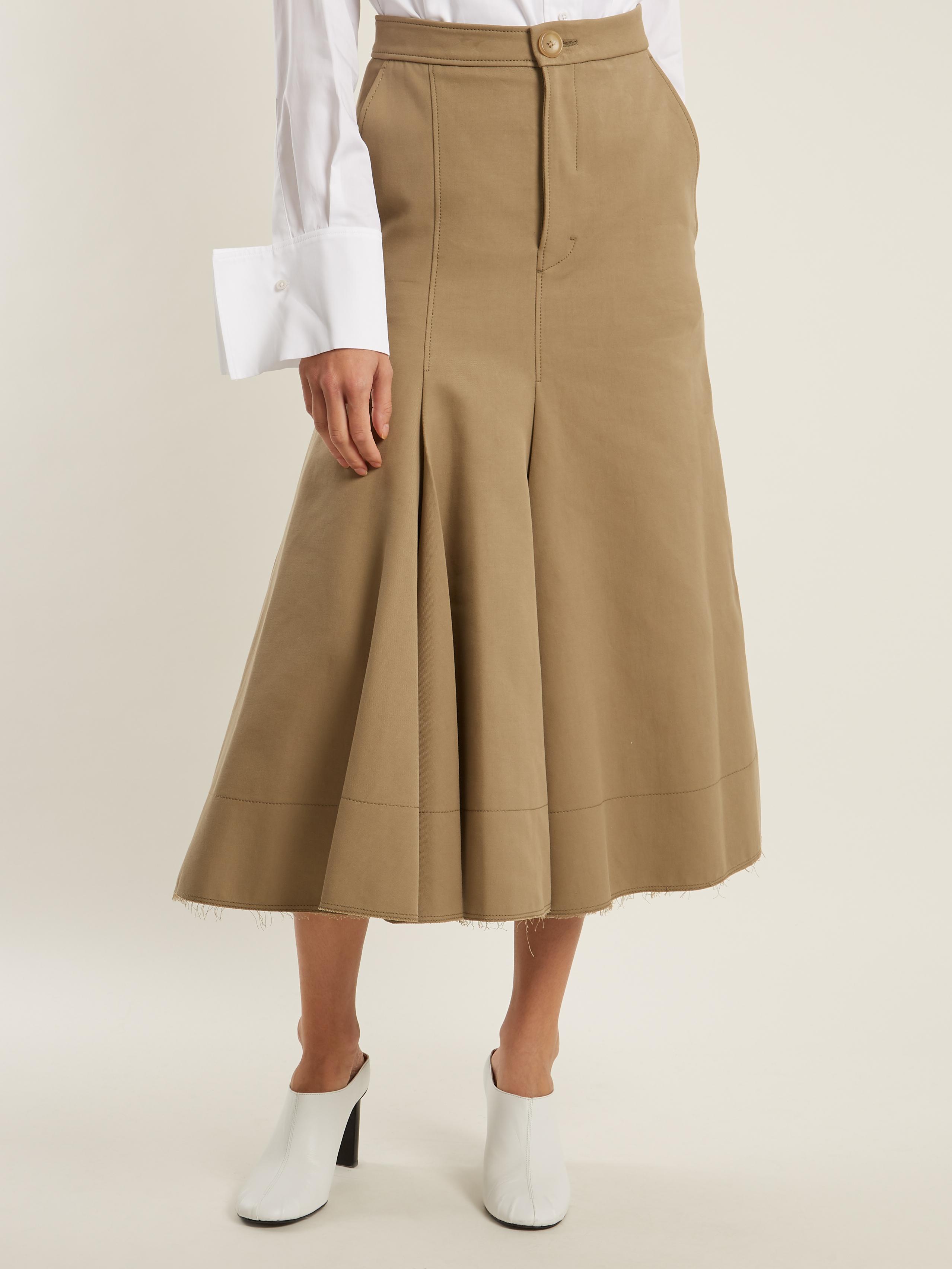 JOSEPH Laurel Cotton And Silk-blend Midi Skirt in Beige (Natural) - Lyst