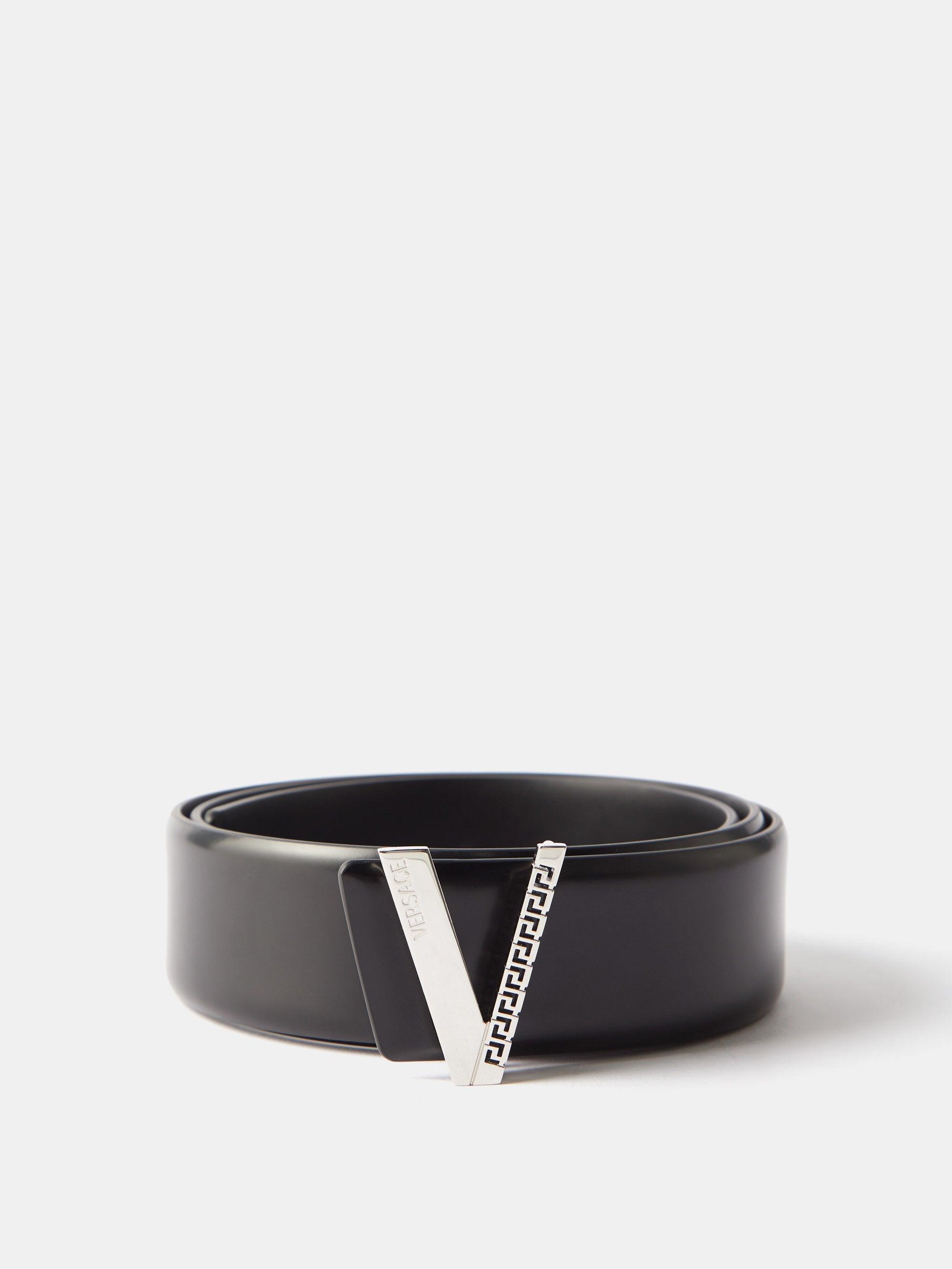 Versace V-greca Leather Belt in Black for Men | Lyst