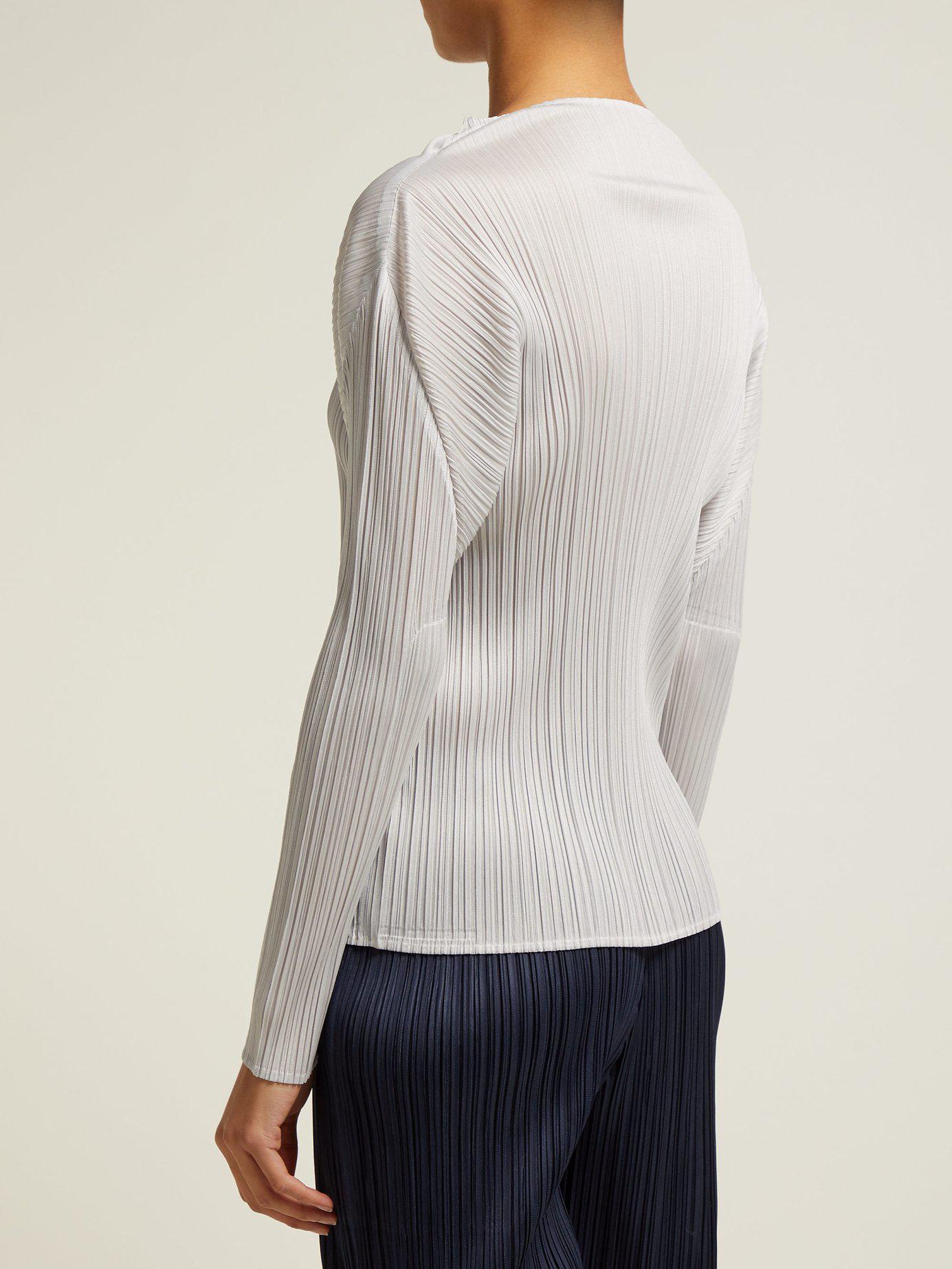 Pleats Please Issey Miyake High Neck Long Sleeve Pleated Top in 