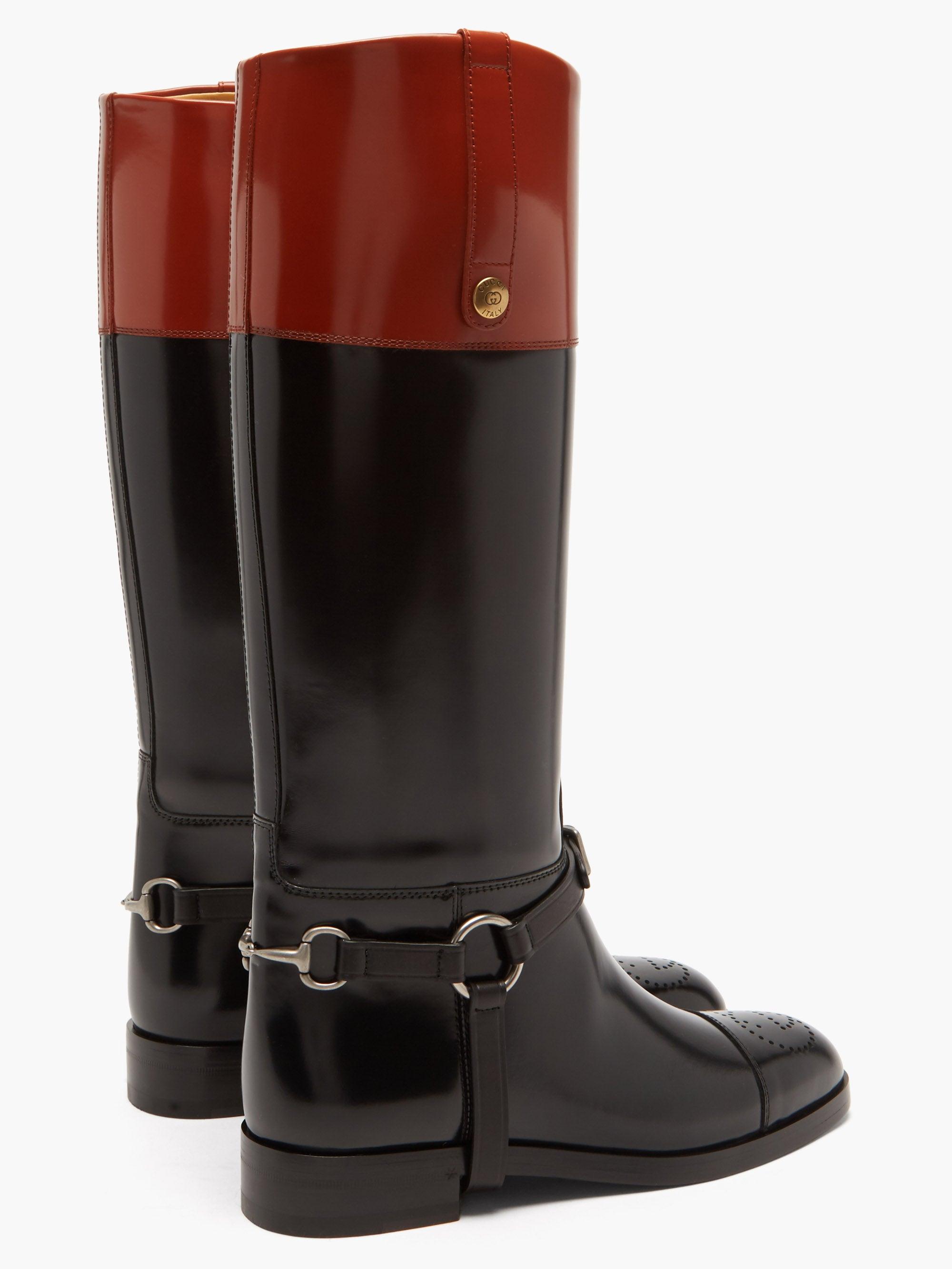 Gucci Zelda Harness-embellished Leather Knee-high Boots in Black | Lyst