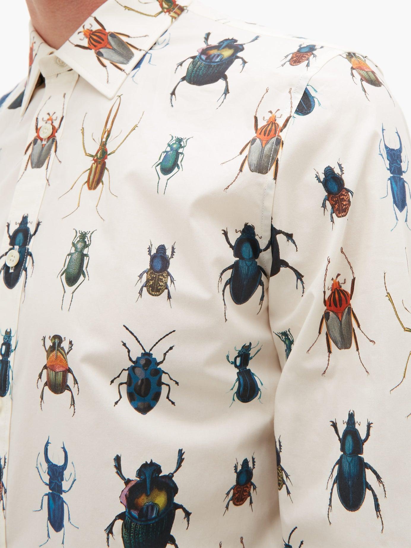 Alexander McQueen Beetle-print Cotton Shirt in White for Men - Lyst