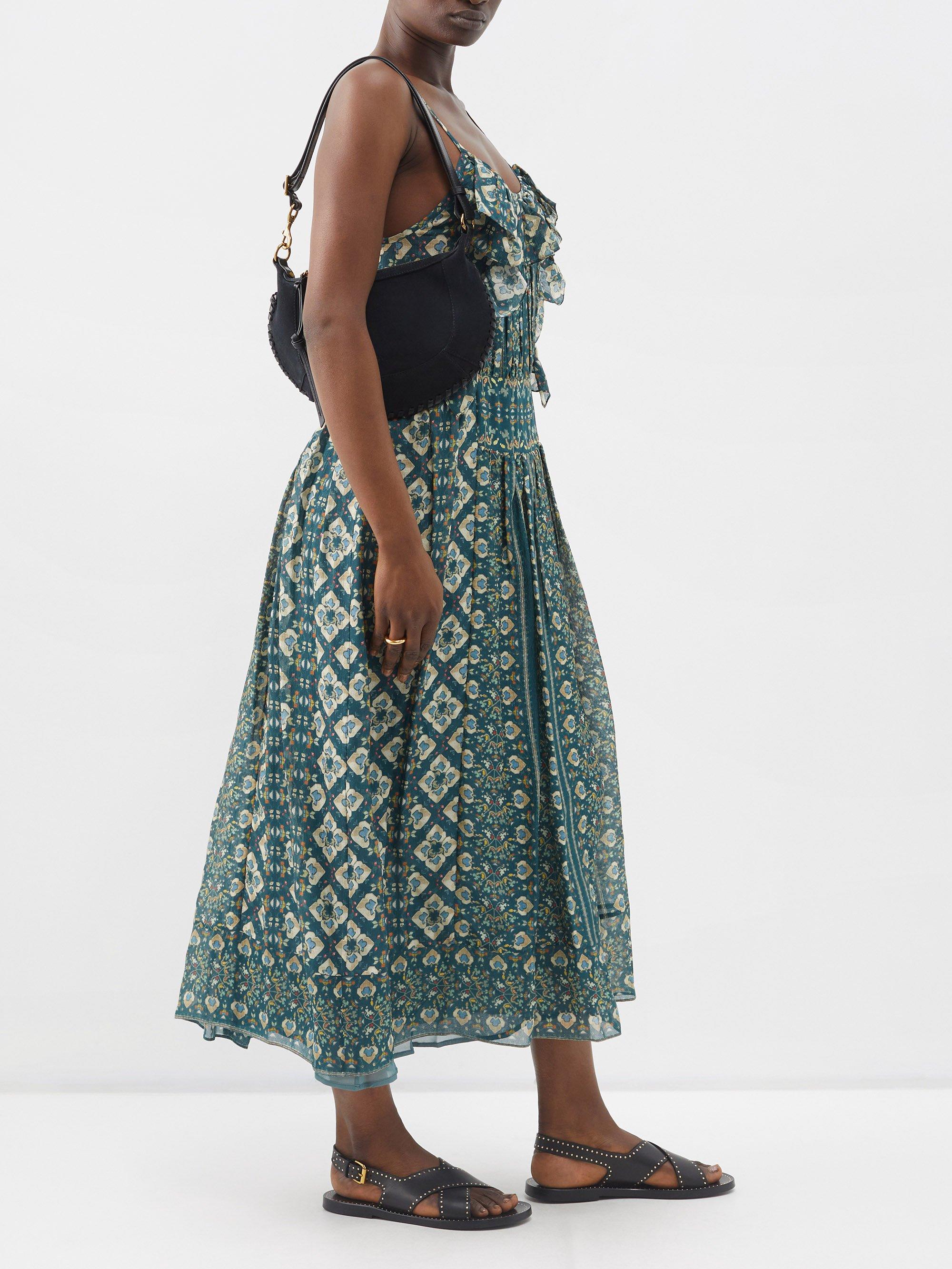 Isabel Marant Macha Geometric-print Ruffled Silk Midi Dress in