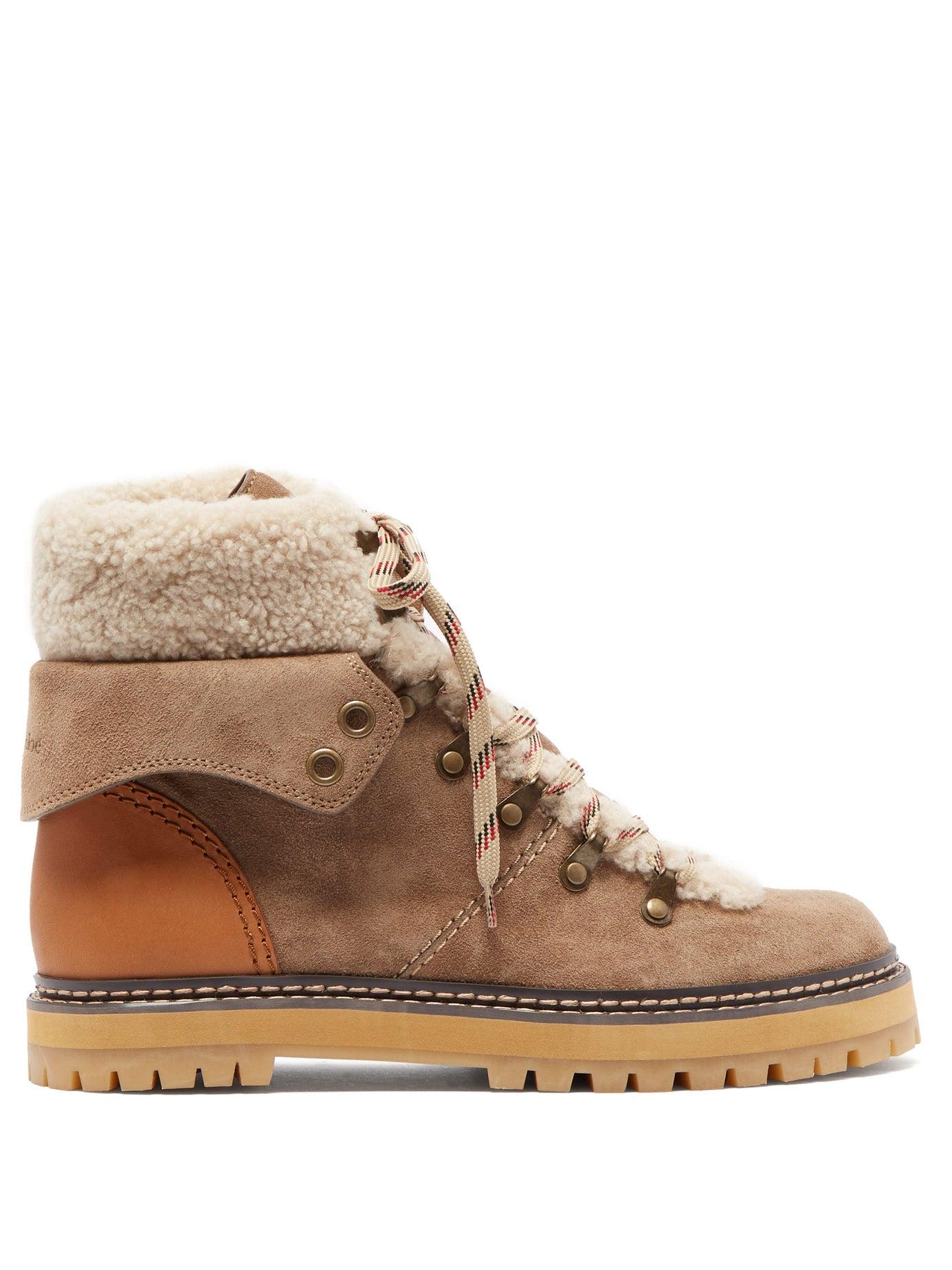 See By Chloé Shearling-lined Suede Hiking Boots in Beige White (Natural ...