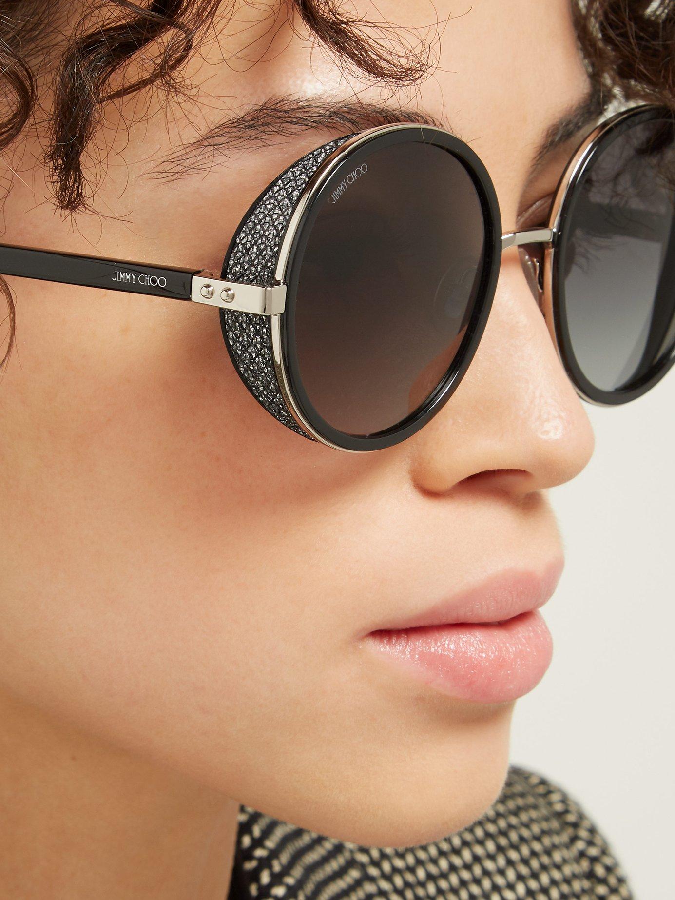 Jimmy Choo Andie Glitter Round Frame Sunglasses in Black | Lyst