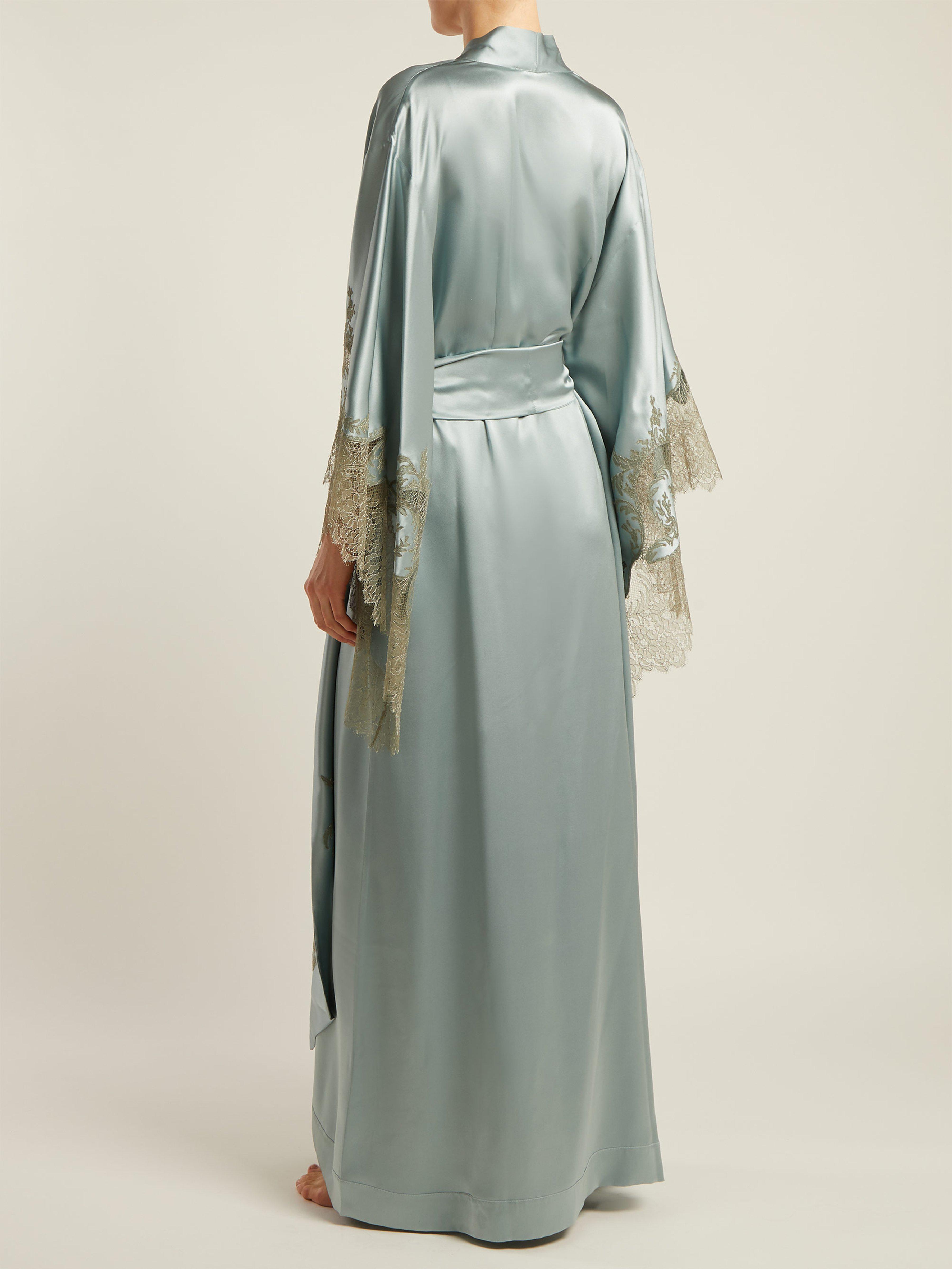 Robe de chambre kimono en satin de soie à dentelle Soie