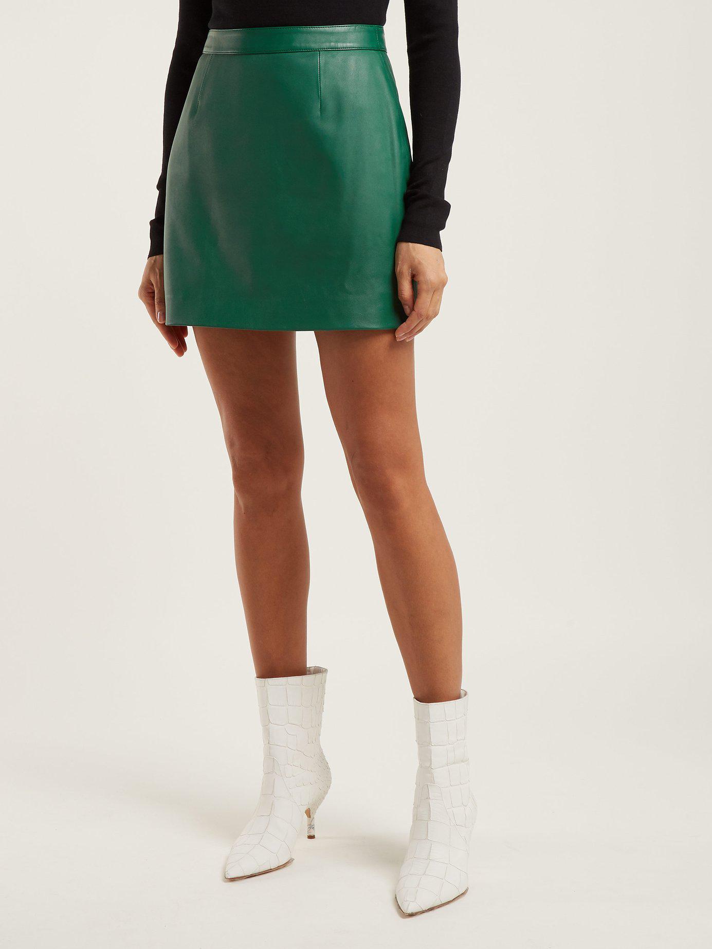 green leather mini skirt