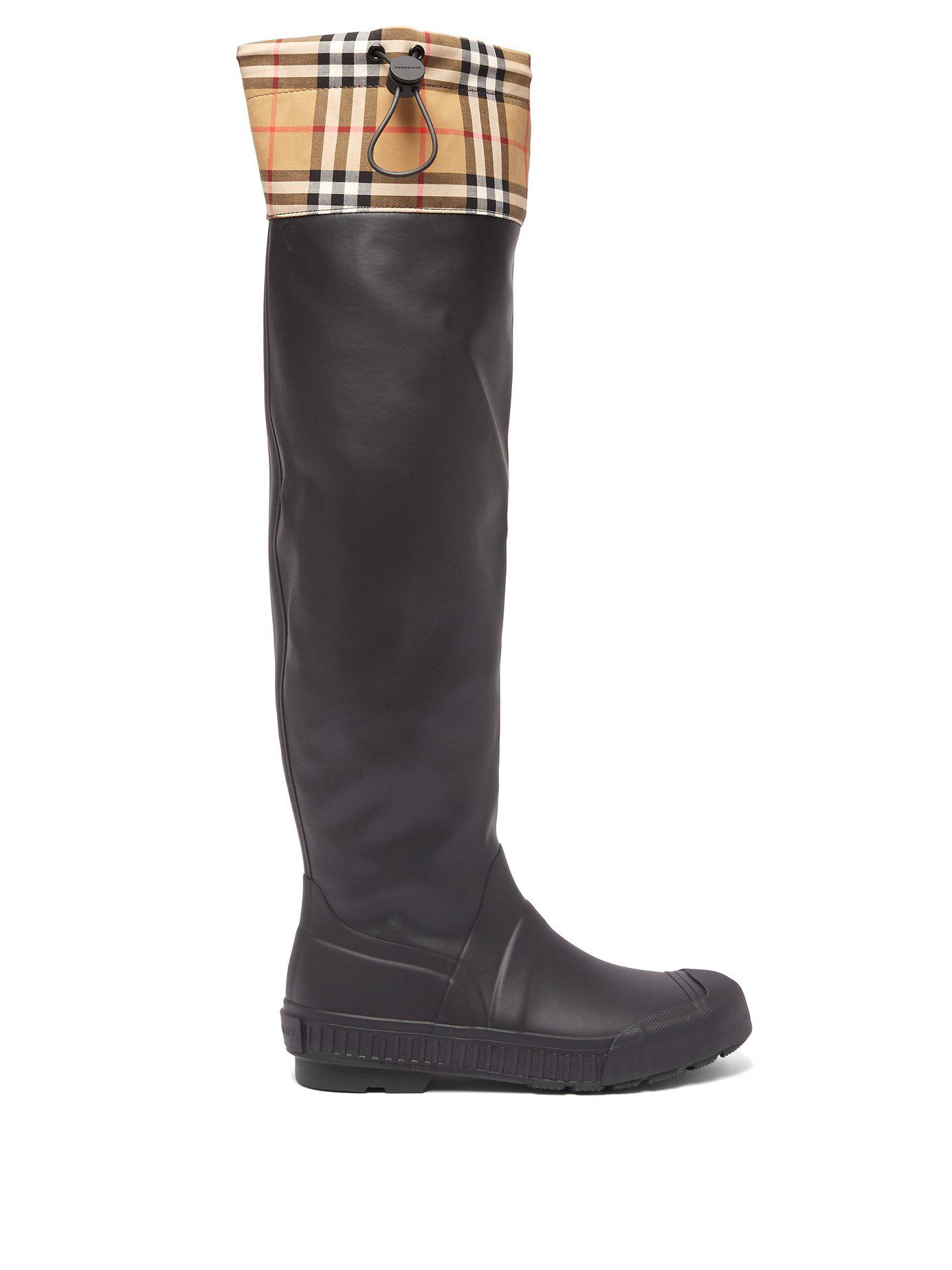 Burberry Check And Rubber Boots in Black Beige (Black) - Lyst