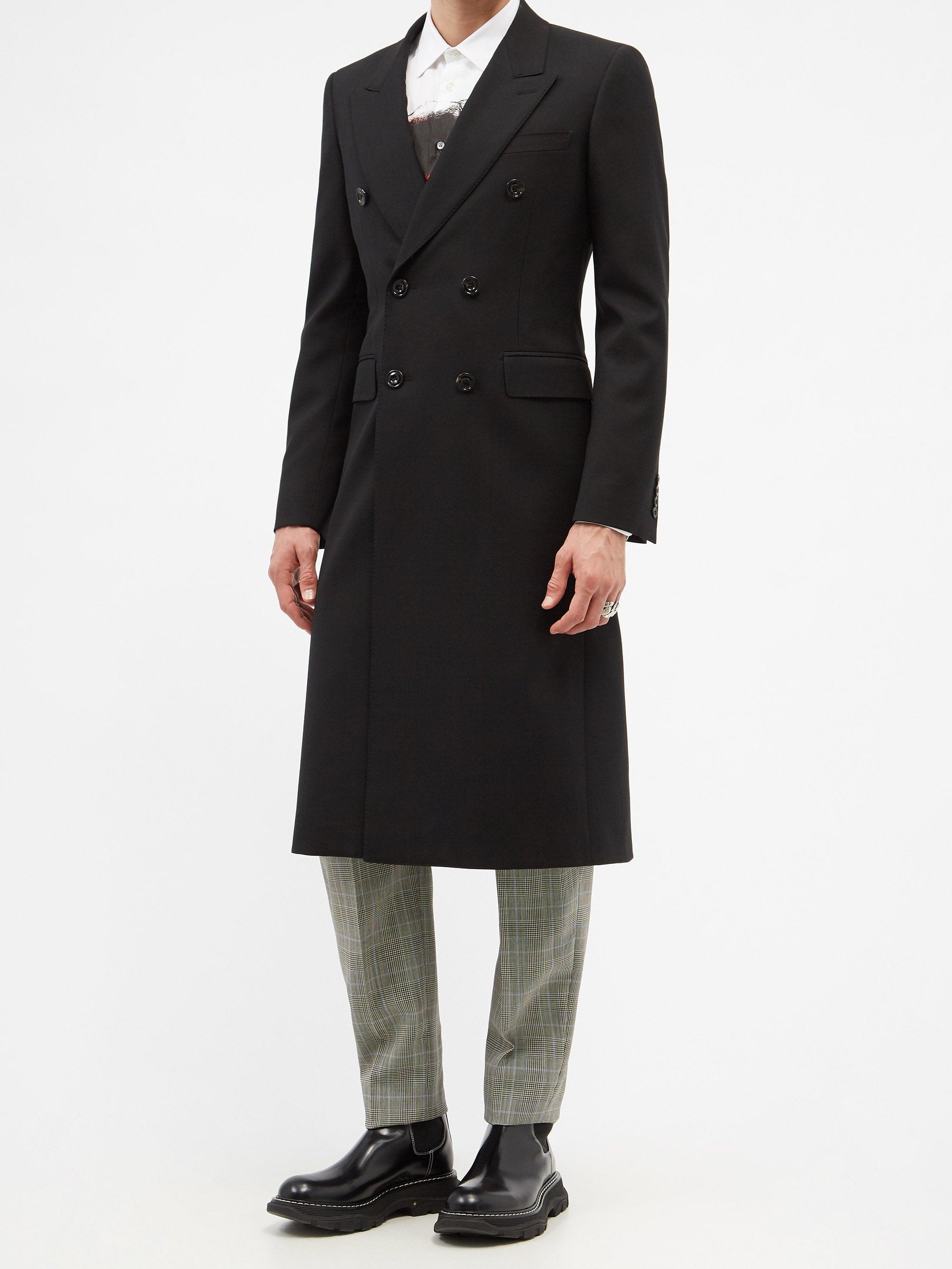 Alexander McQueen Double-breasted Wool-gabardine Overcoat in Black