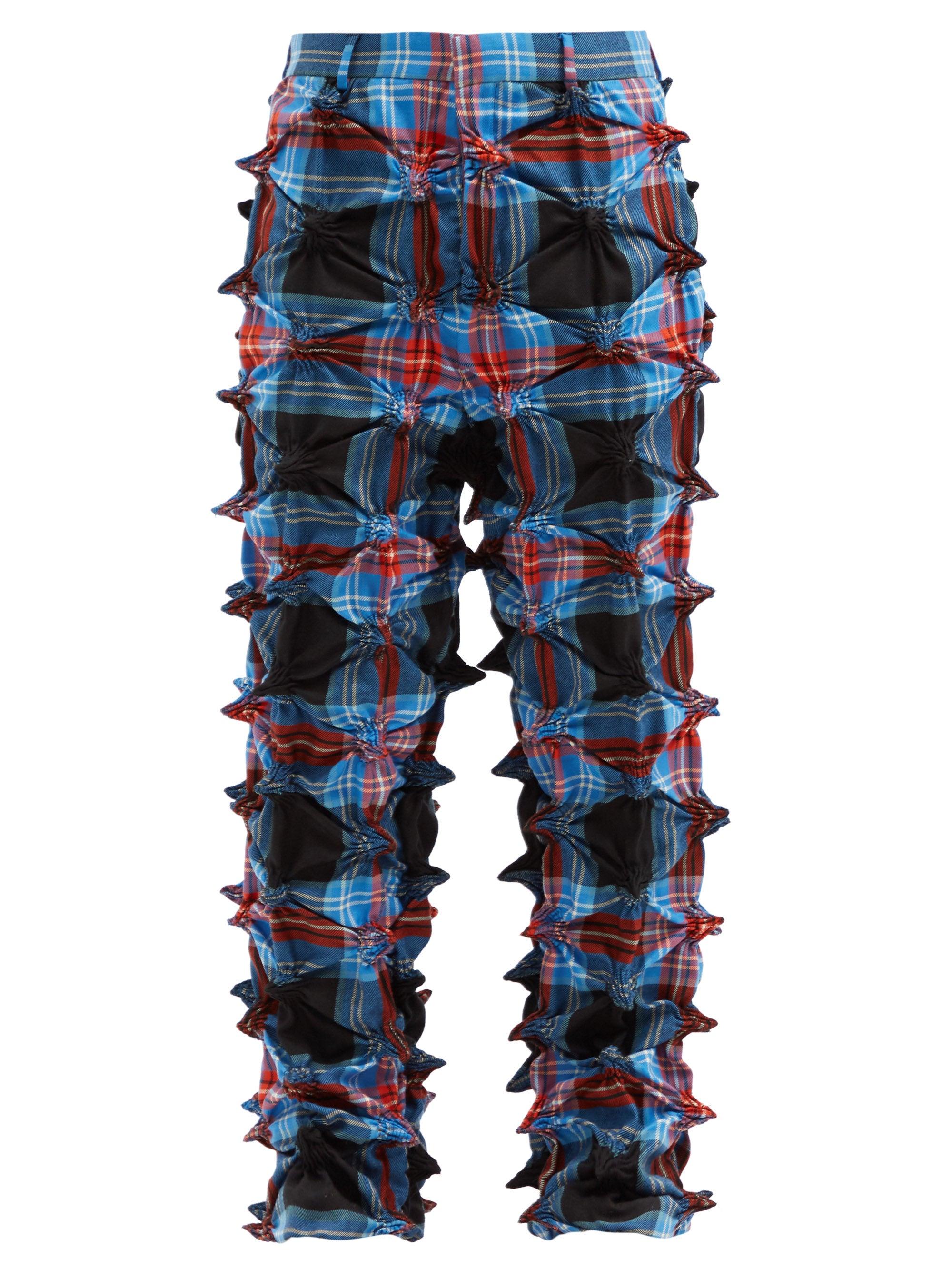 Charles Jeffrey Spike-gathered Tartan Wool Trousers in Blue for