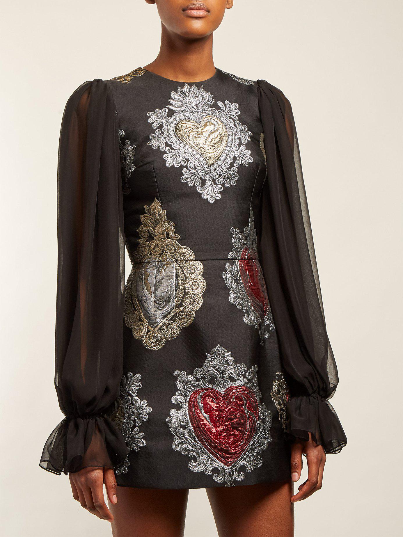 Dolce & Gabbana Sacred Hearts Brocade Mini Dress in Black | Lyst