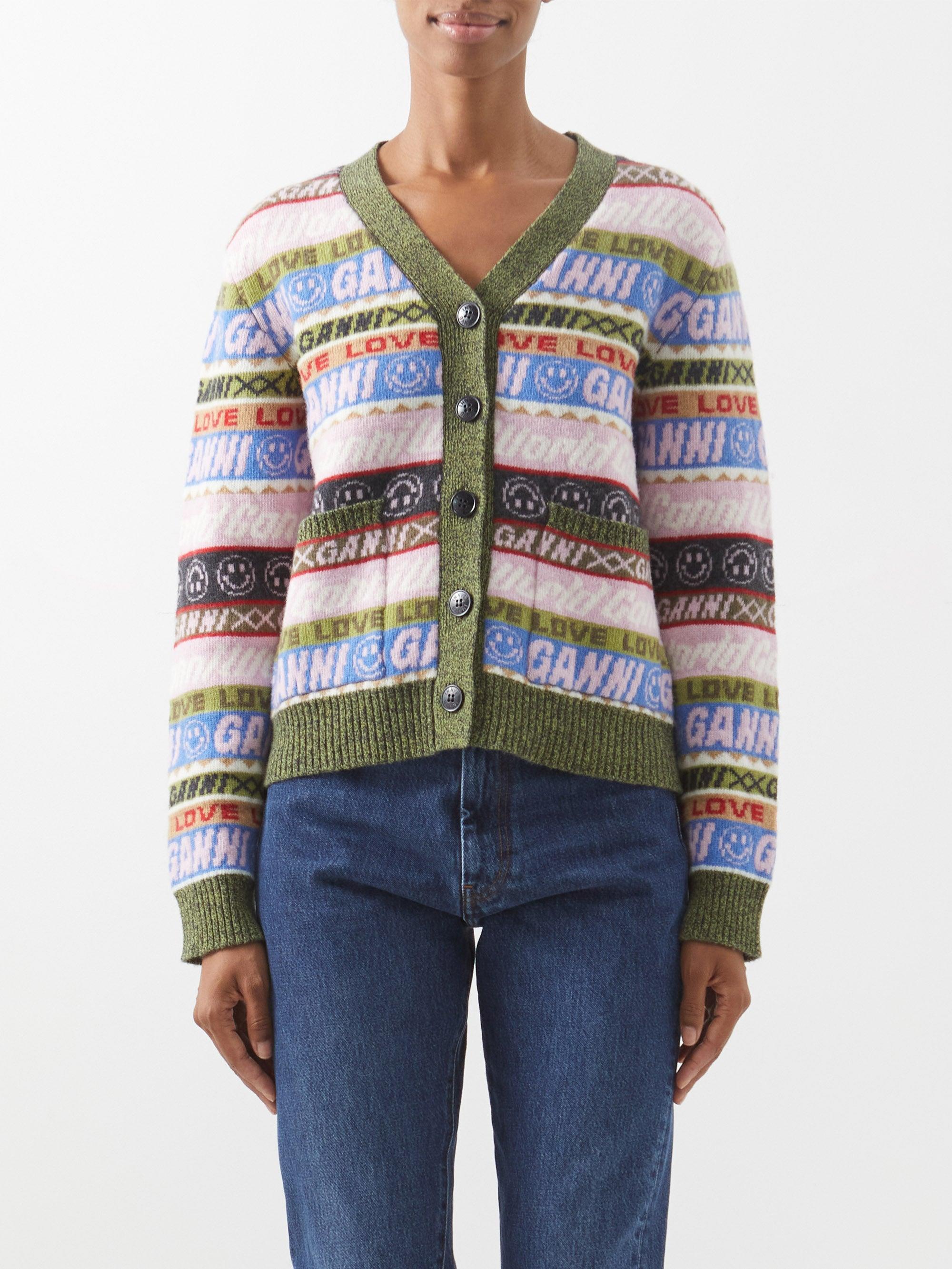 Ganni Smileylogo Jacquard Cardigan Lyst UK