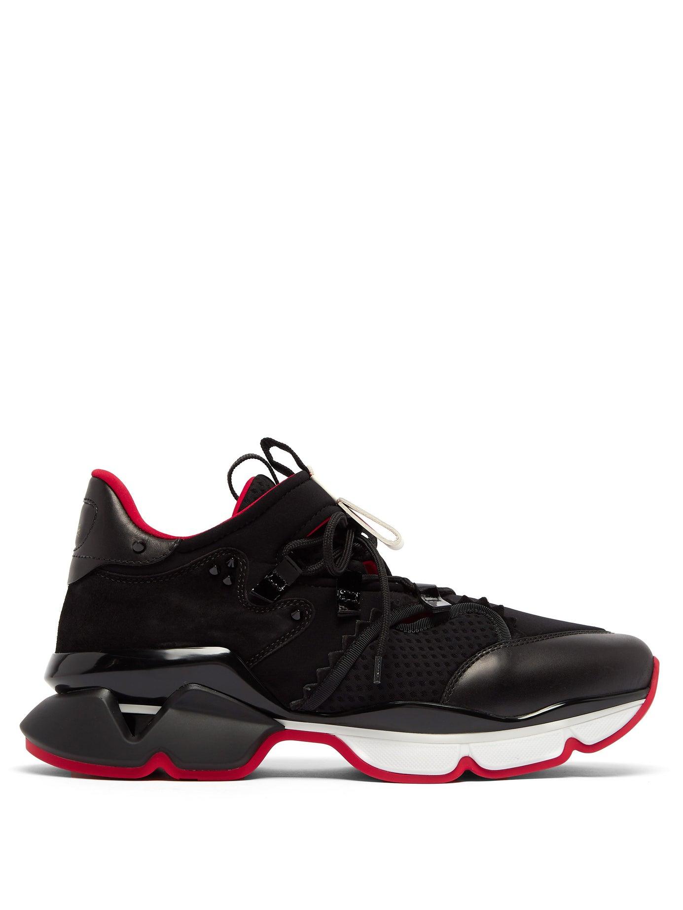 Christian Louboutin Red Runner Suede & Leather Sneaker in Black 