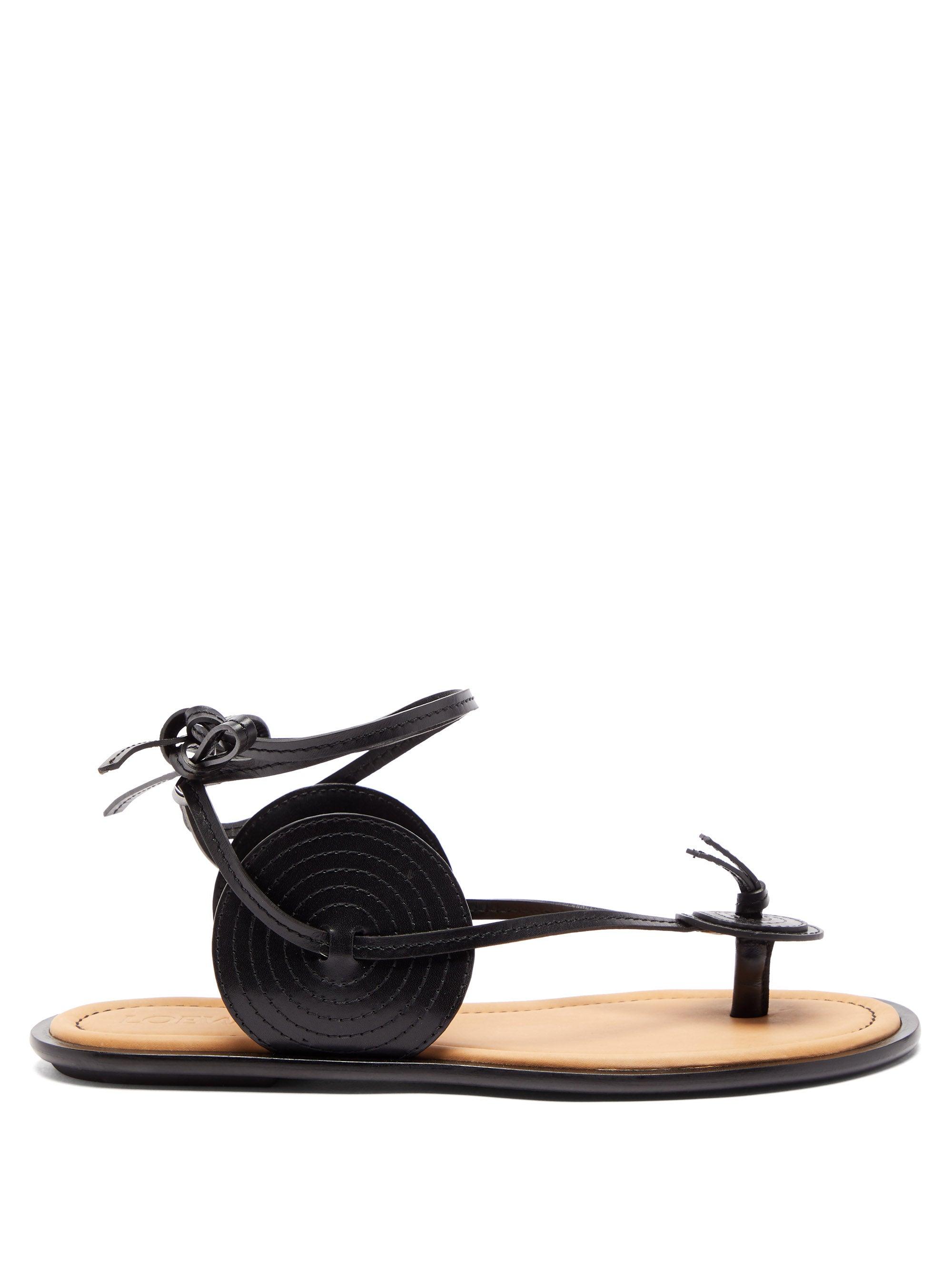 Loewe Disc Wraparound Leather Sandals in Black | Lyst