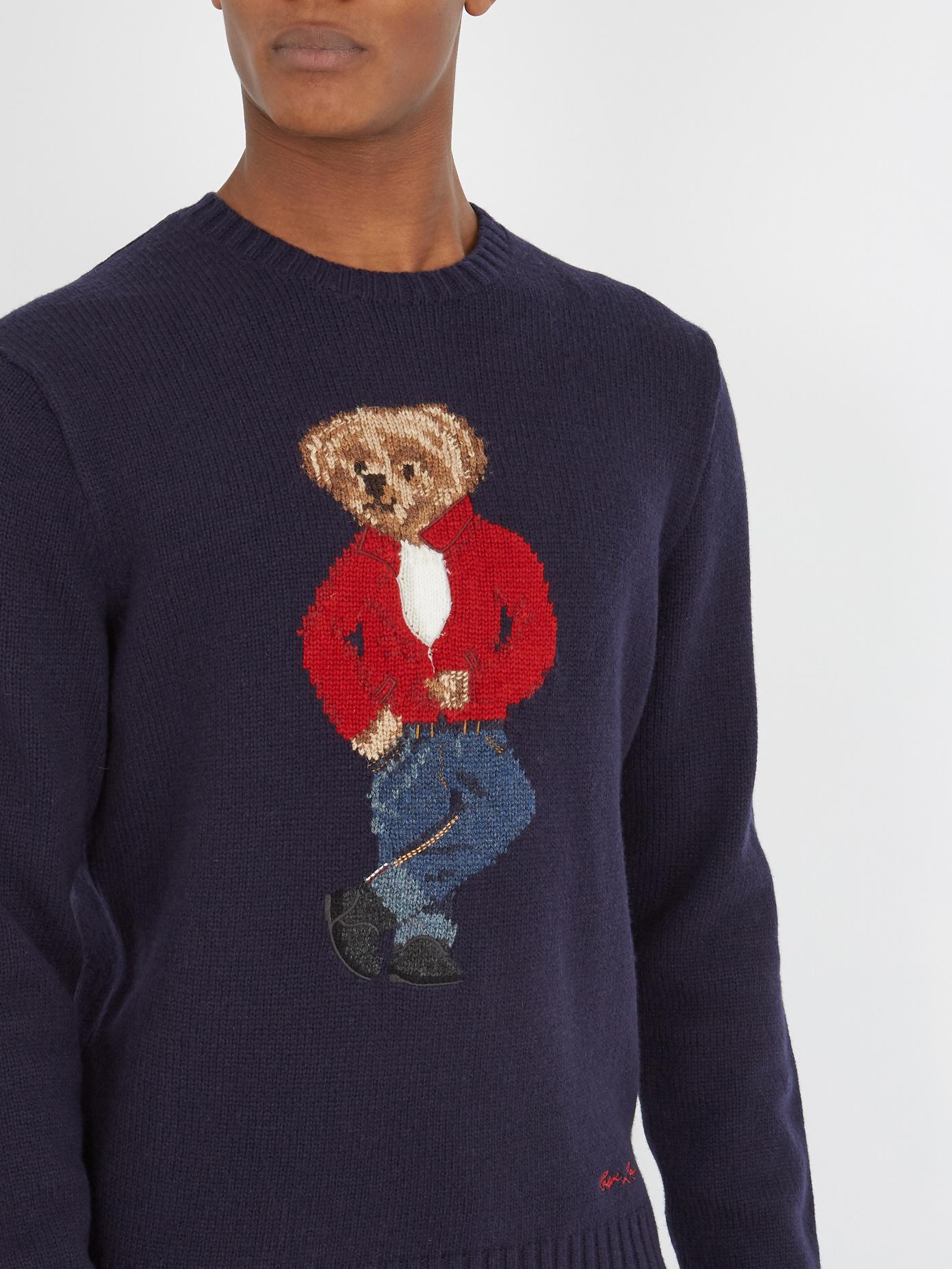 Polo Ralph Lauren Teddy Bear-intarsia Wool Sweater in Blue for Men | Lyst