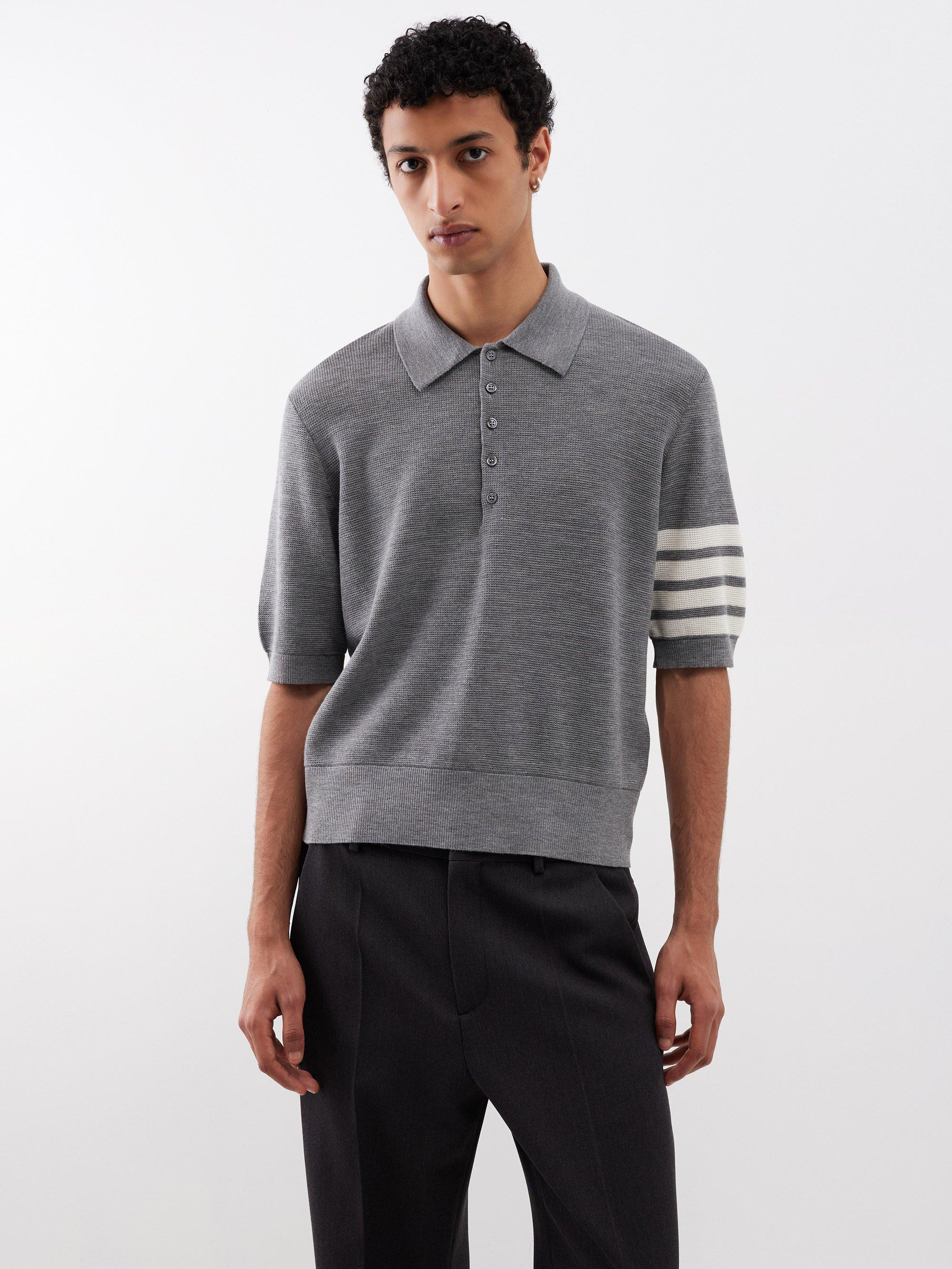 Thom Browne Four Bar Waffle-knit Wool Polo Shirt in Gray for Men | Lyst