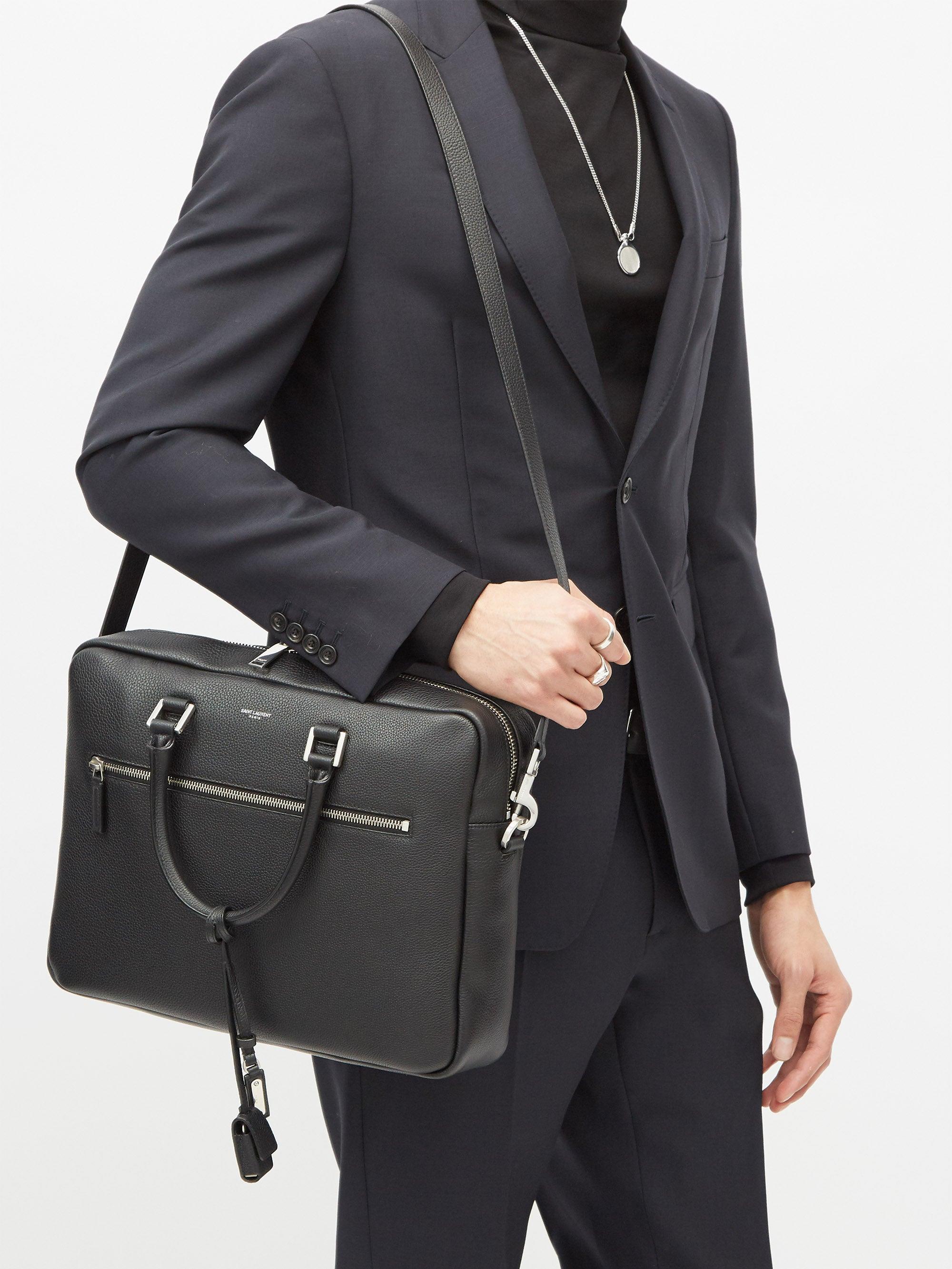 Serviette en cuir grainé Cuir Saint Laurent pour homme en coloris Noir Homme Sacs Porte-documents et sacs pour ordinateur portable 