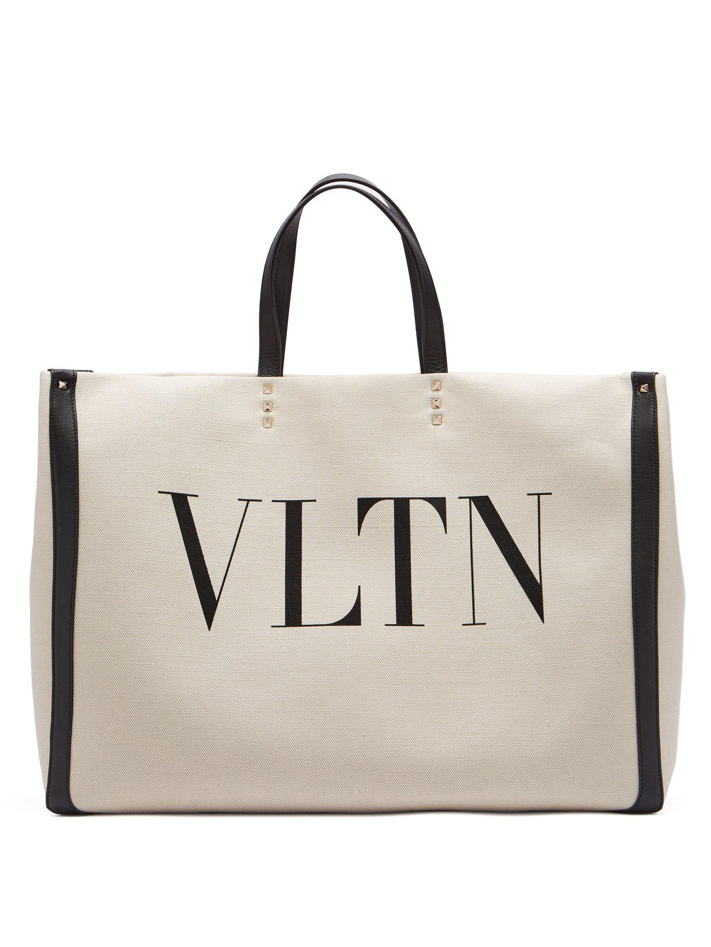 Valentino Garavani Vltn Canvas Shopper Bag in (Natural) - Lyst