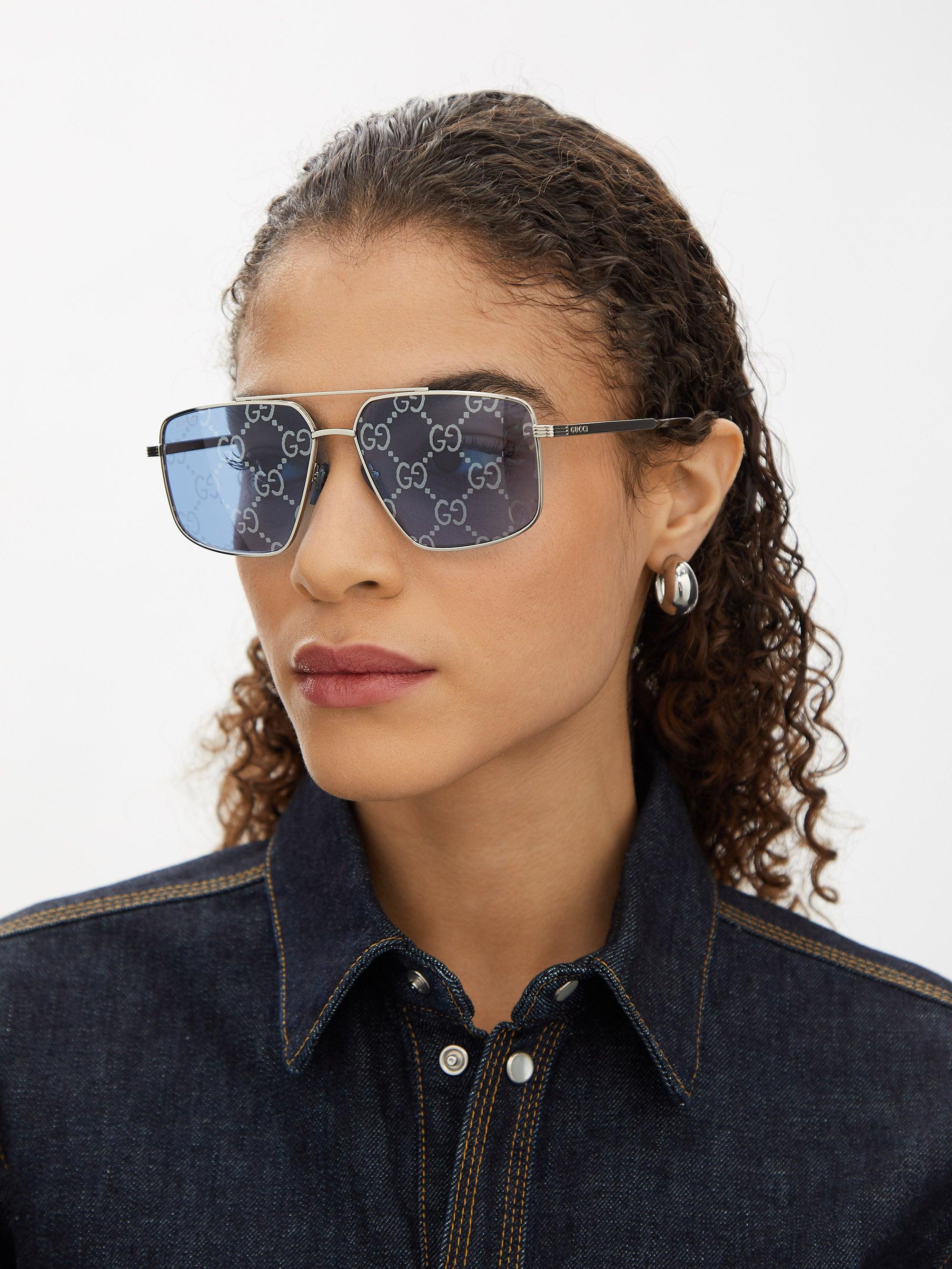 Gucci Velvet Gg Logo-lens Aviator Metal 